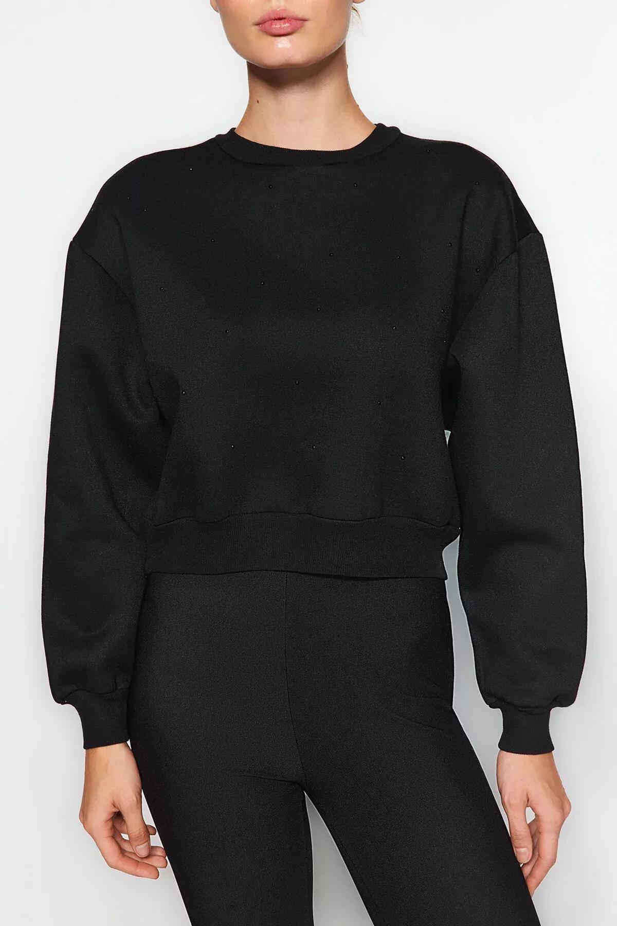 Black Knitted Sweatshirt, BLACK, large image number 3