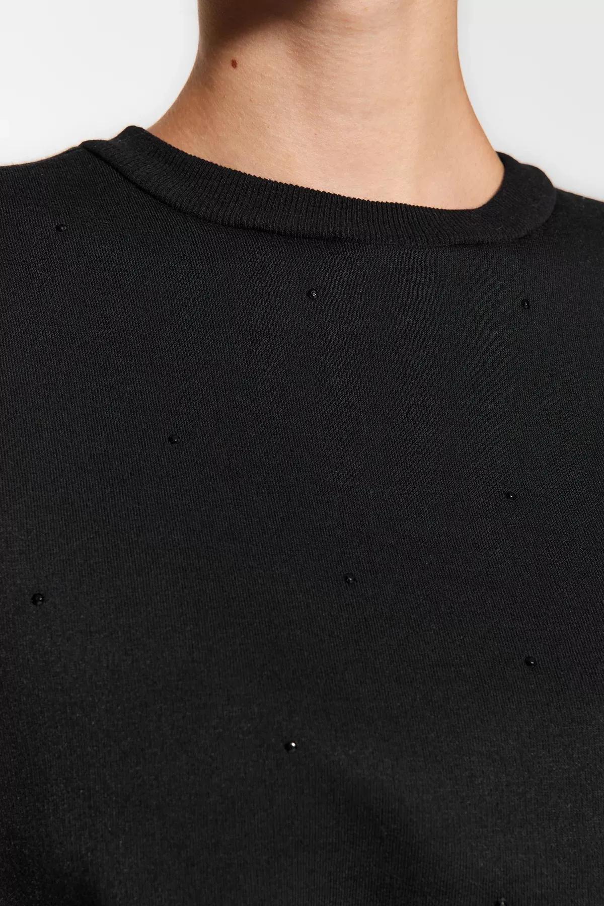 Black Knitted Sweatshirt, BLACK, large image number 4