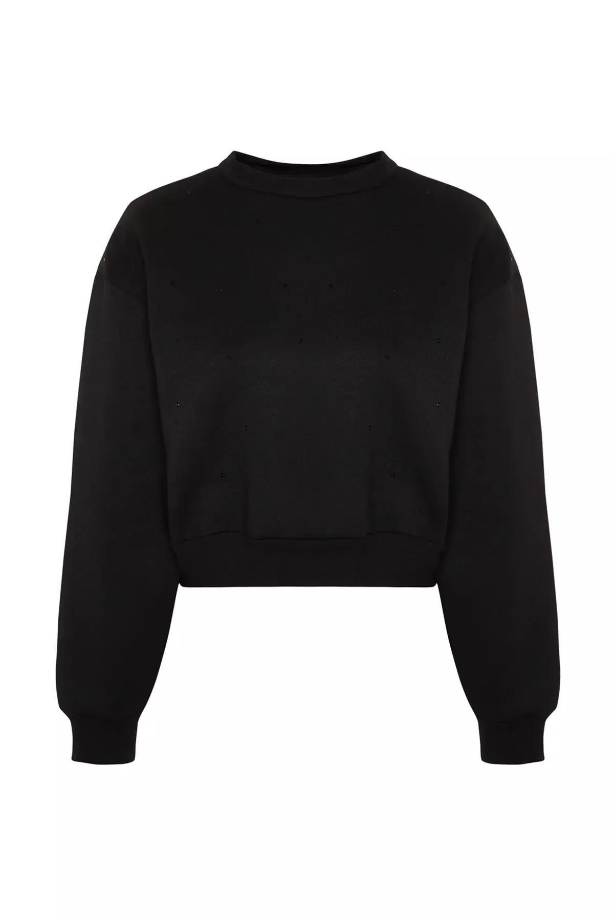 Black Knitted Sweatshirt, BLACK, large image number 5