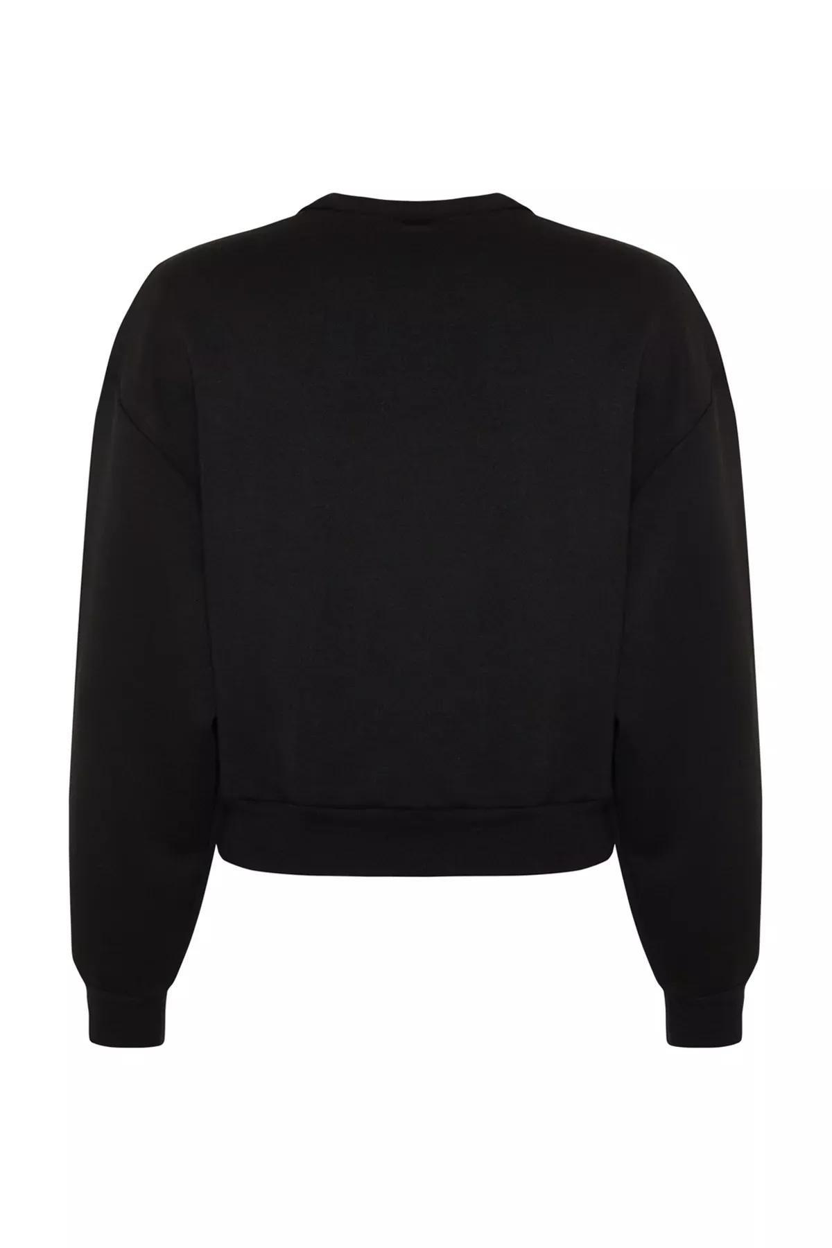 Black Knitted Sweatshirt, BLACK, large image number 7