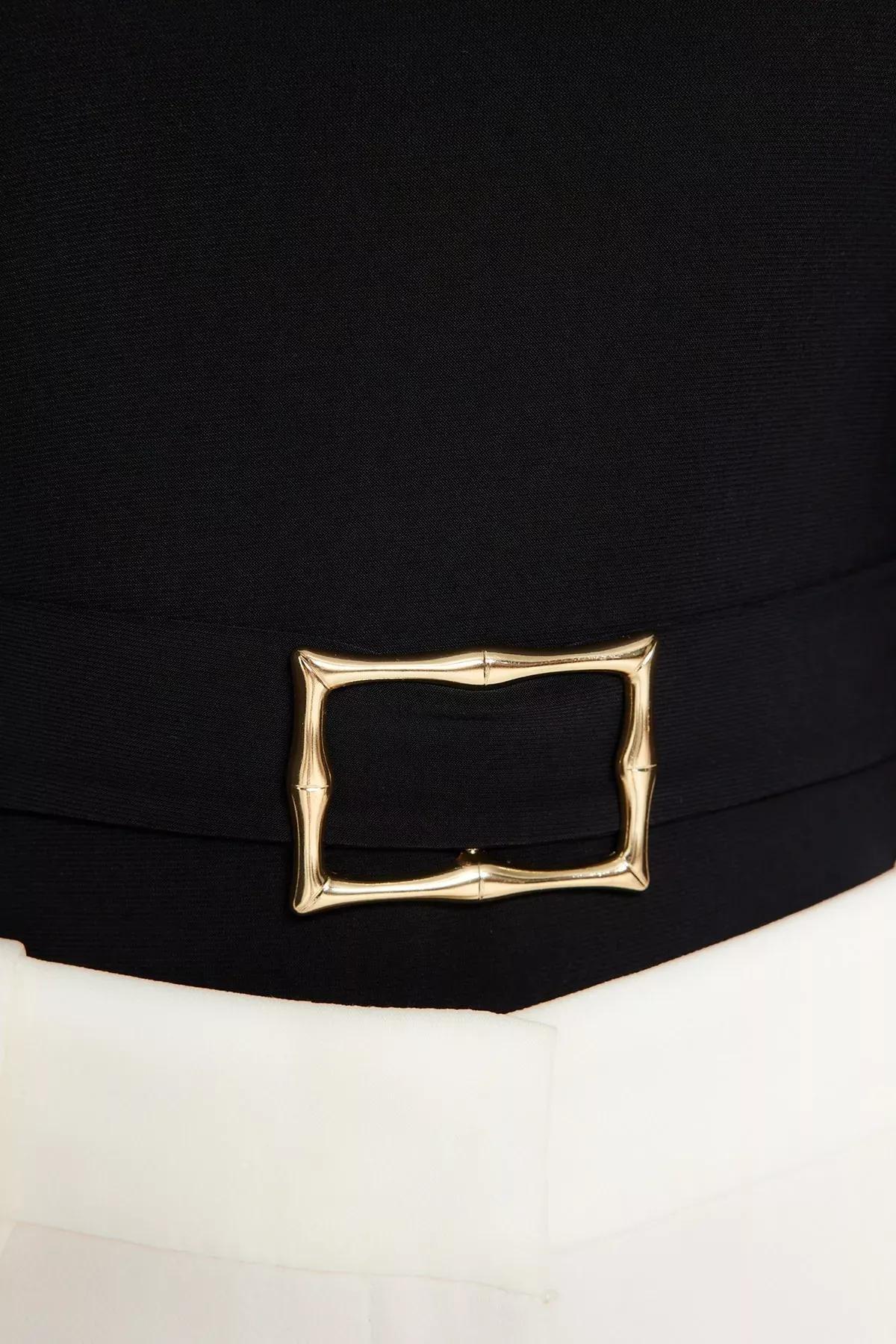 Black One-Shoulder Elastic Knitted Body, BLACK, large image number 3