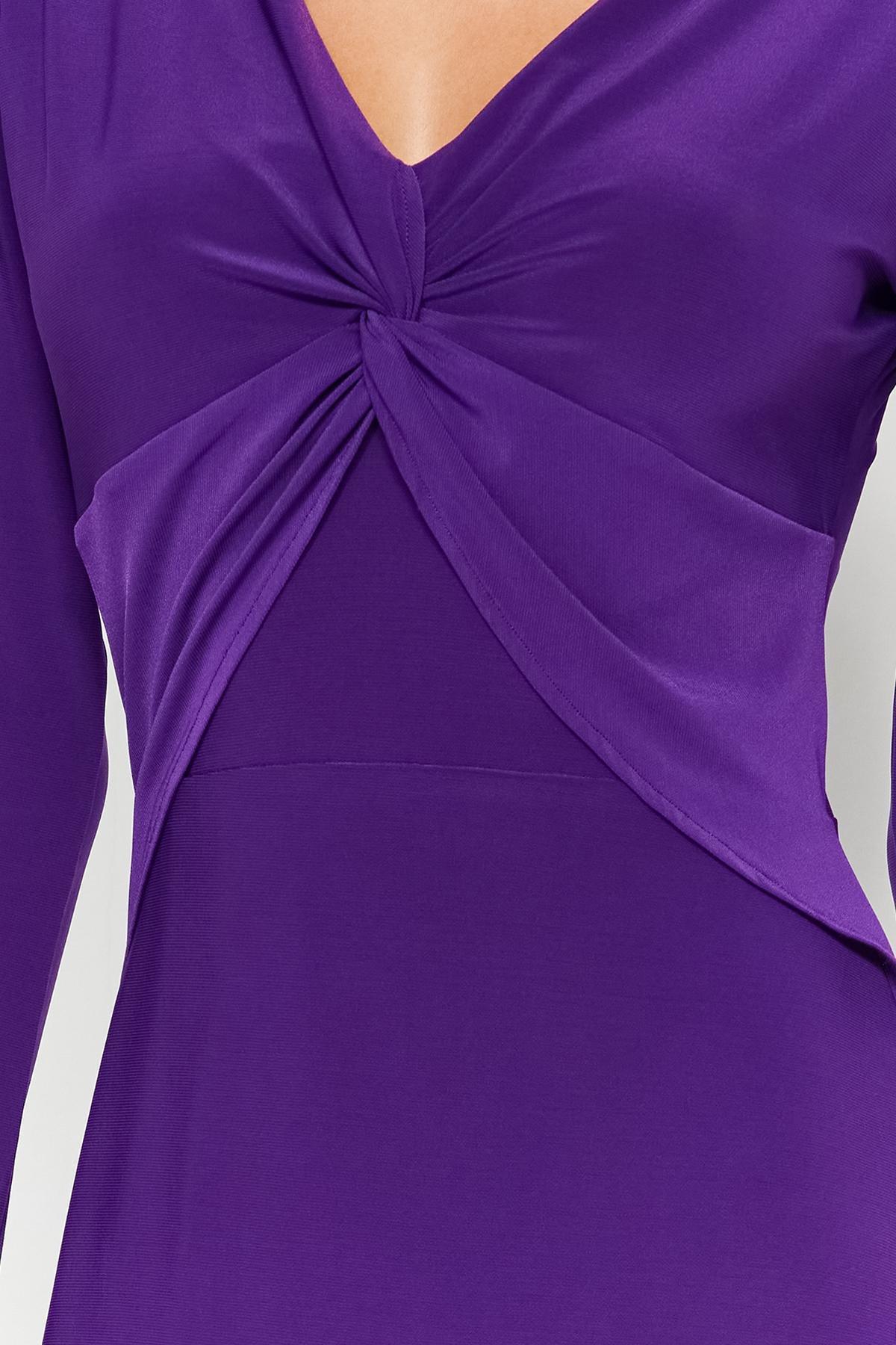 Trendyol - Purple V-Neck Fitted Midi Knit Dress