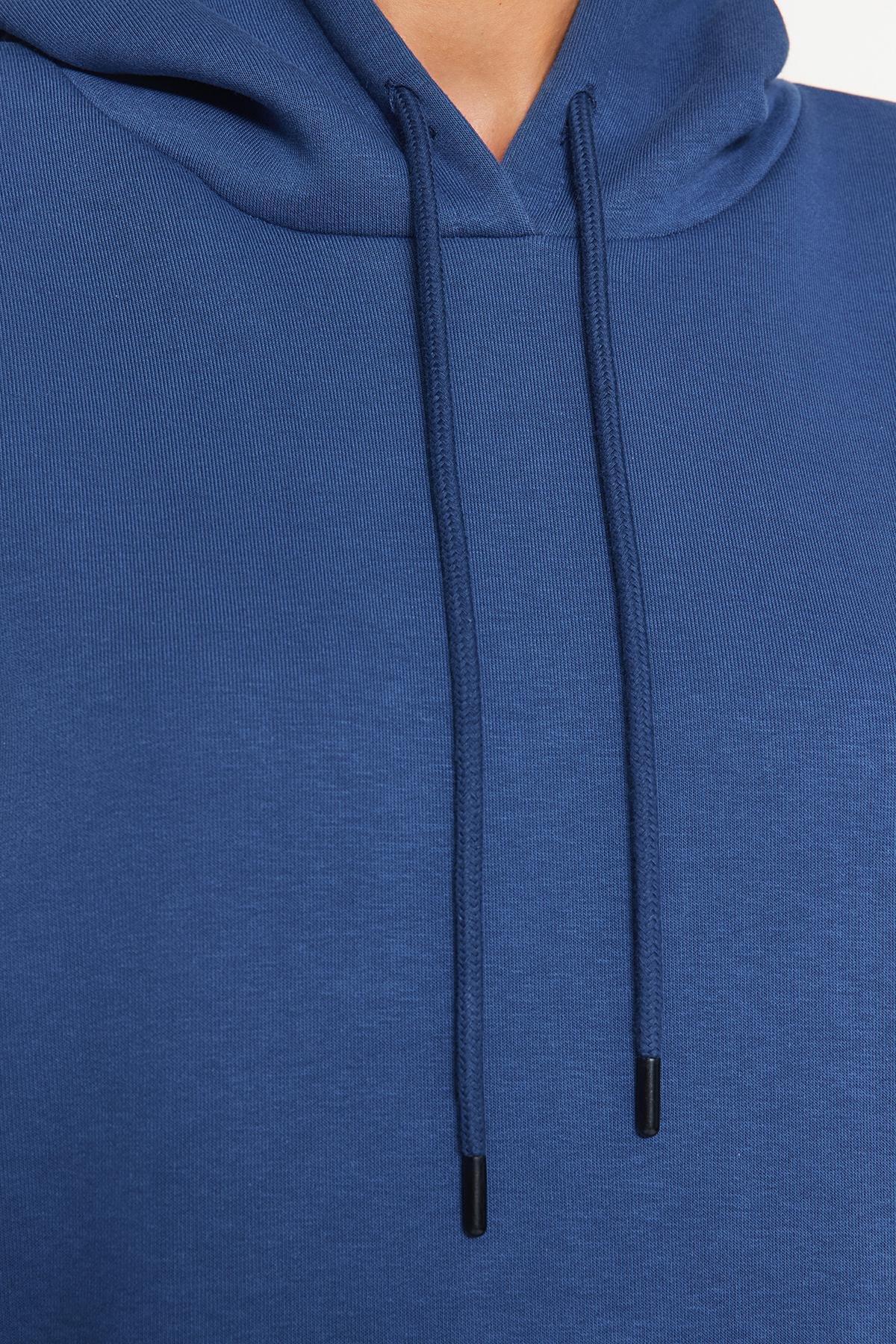 Trendyol - Blue Detailed Hooded Knitted Sweatshirt