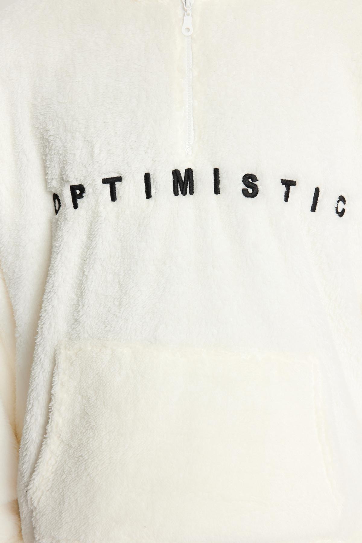 White Oversize Half Zip Hoodie, , large image number 4
