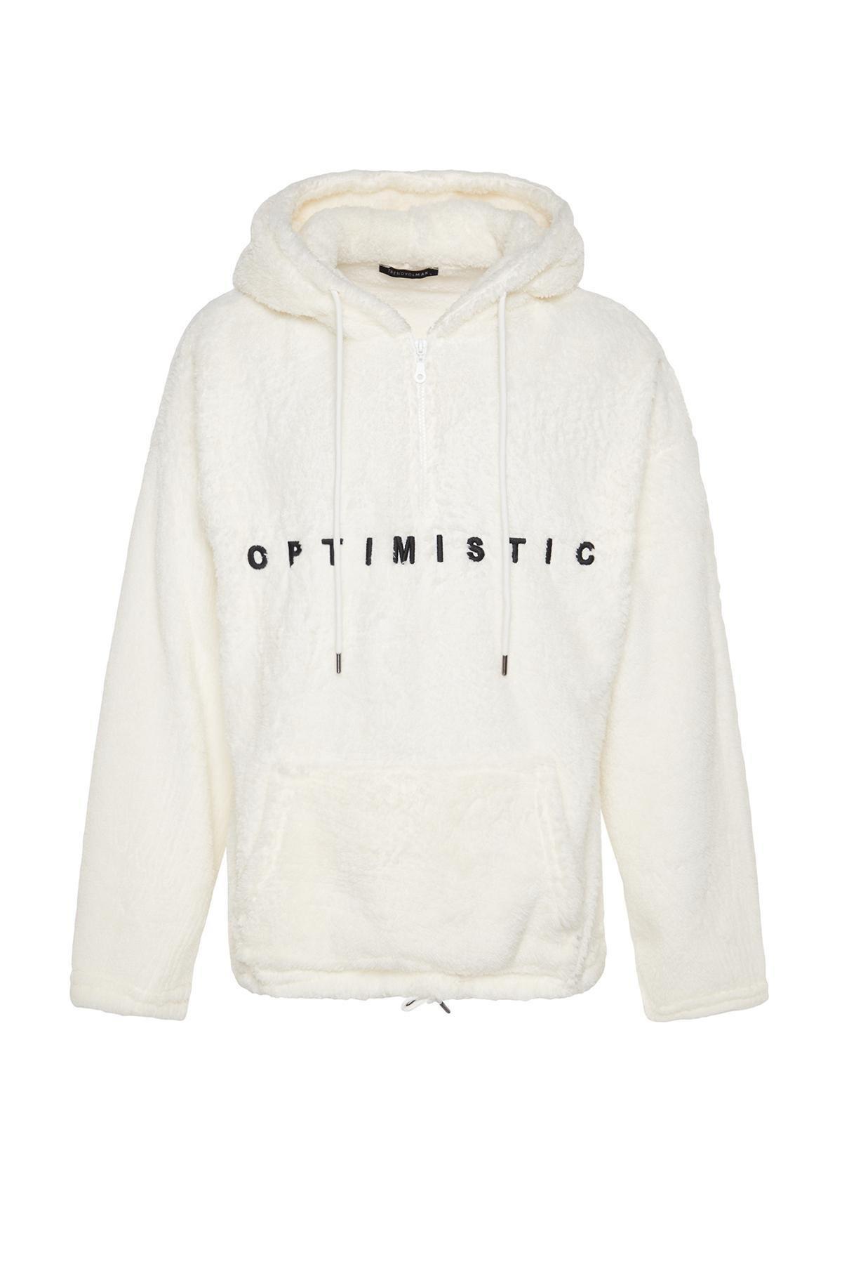 White Oversize Half Zip Hoodie, , large image number 5