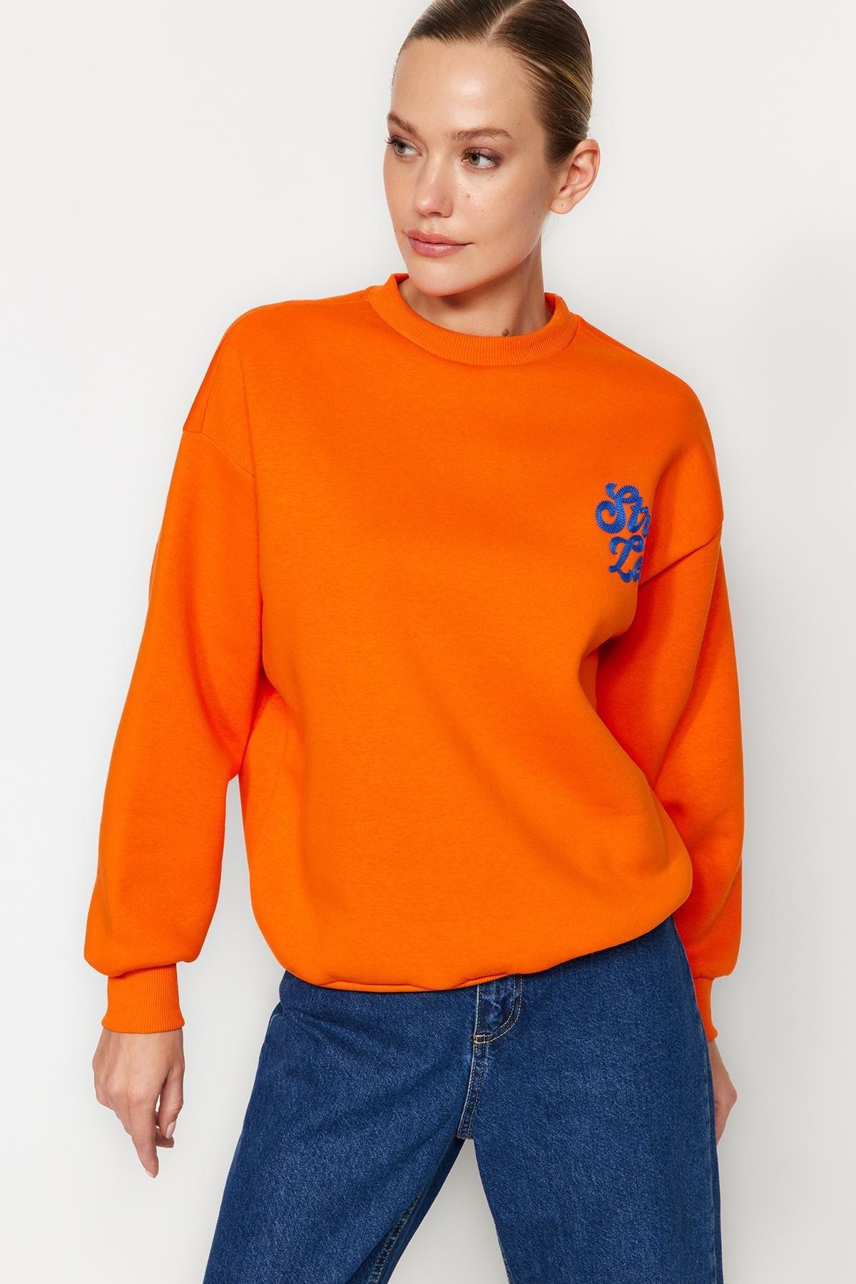 Trendyol - Orange Slogan Knitted Sweatshirt