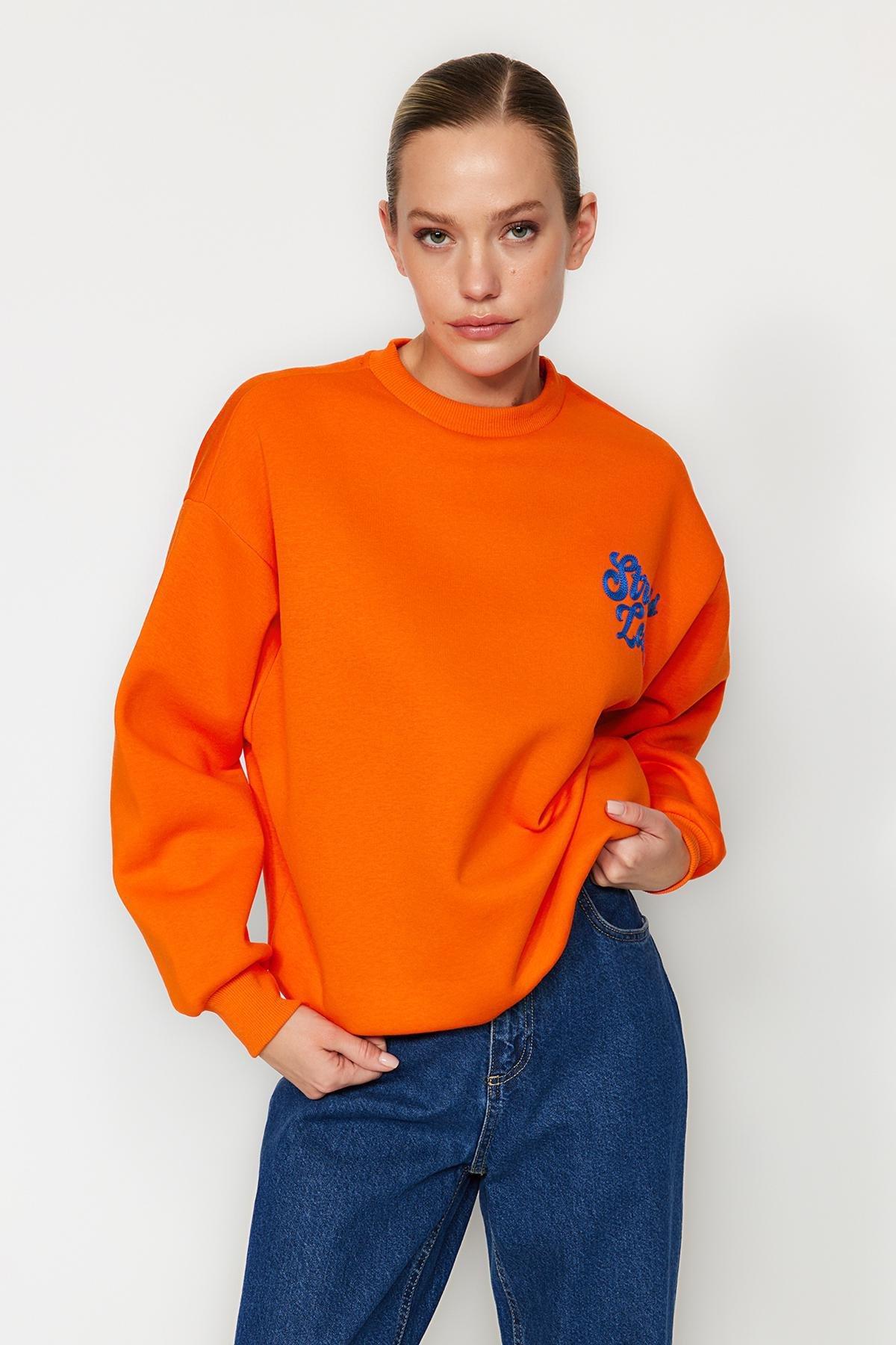 Orange Slogan Knitted Sweatshirt, Orange, large image number 2