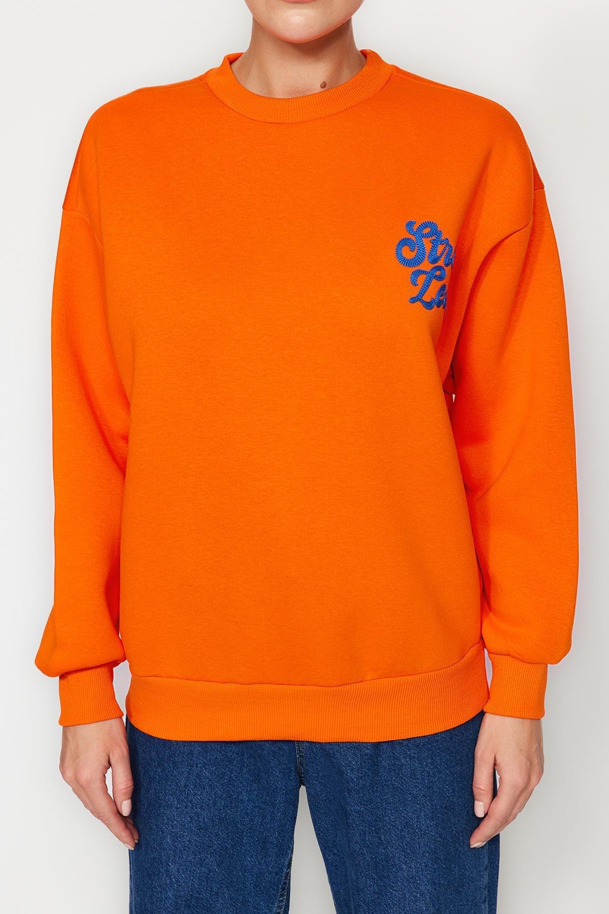 Trendyol - Orange Slogan Knitted Sweatshirt