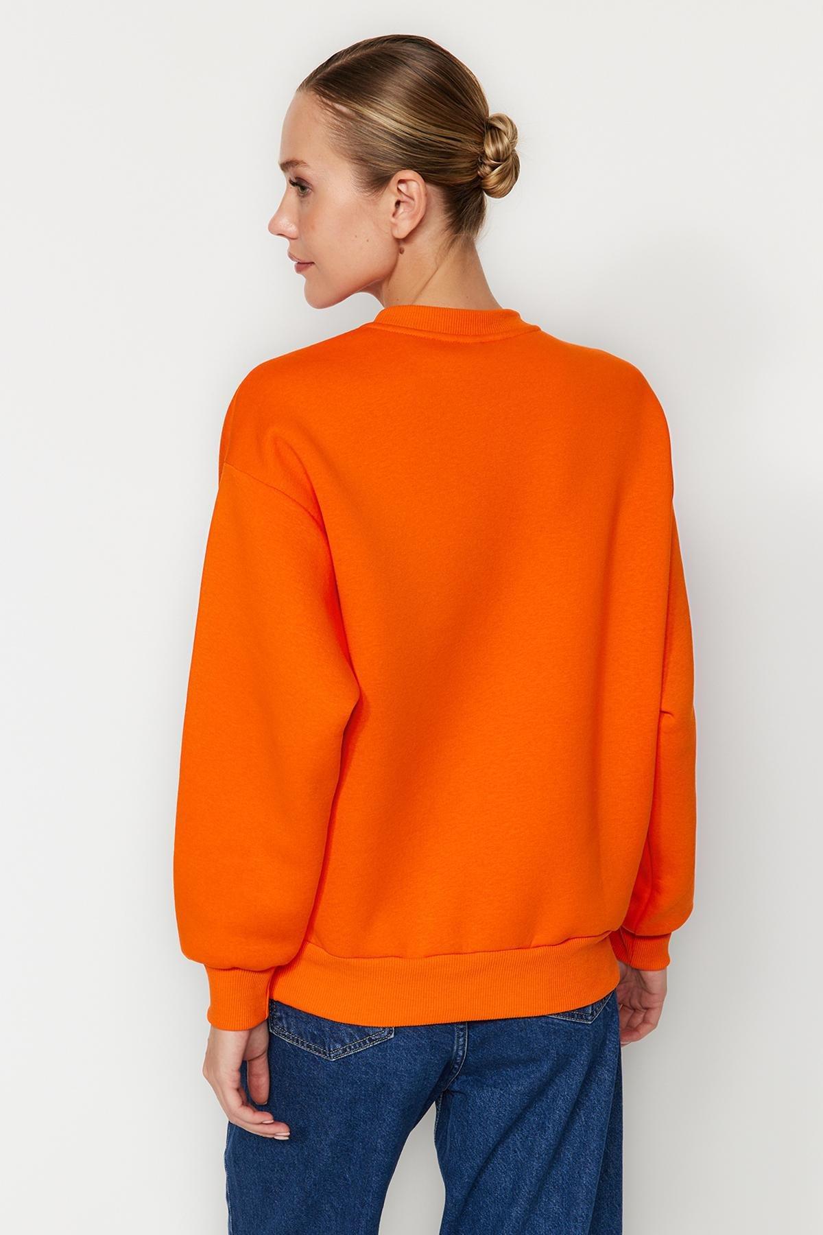 Trendyol - Orange Slogan Knitted Sweatshirt