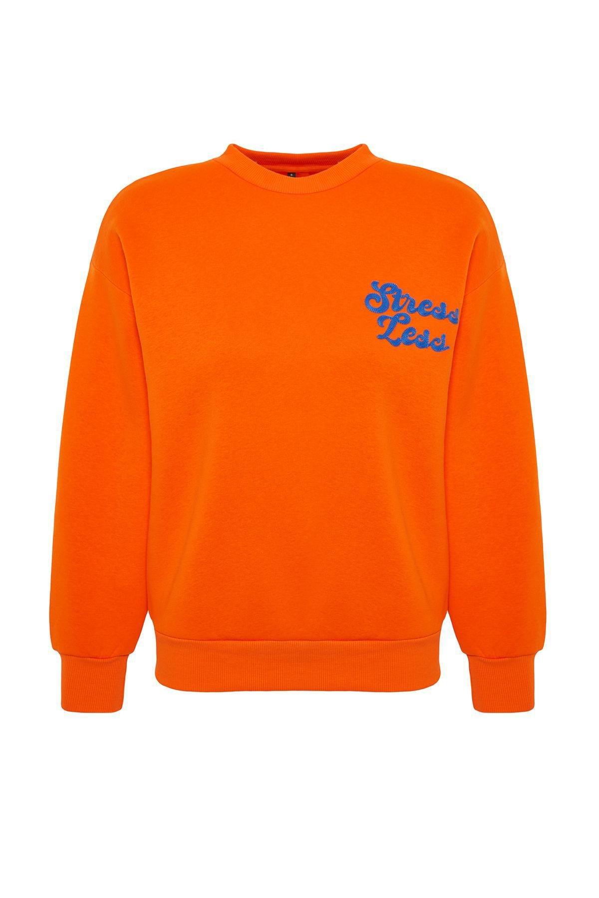 Orange Slogan Knitted Sweatshirt, Orange, large image number 5