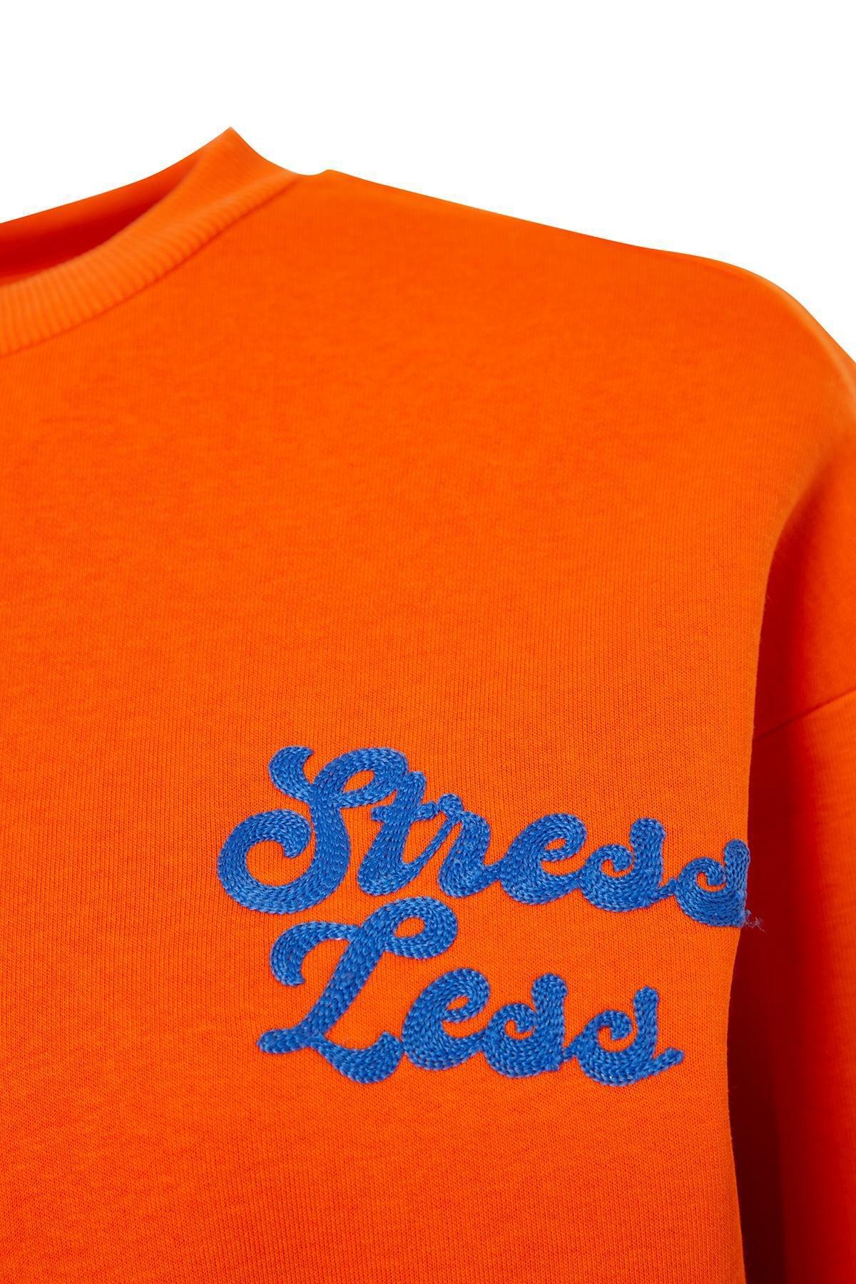 Orange Slogan Knitted Sweatshirt, Orange, large image number 6
