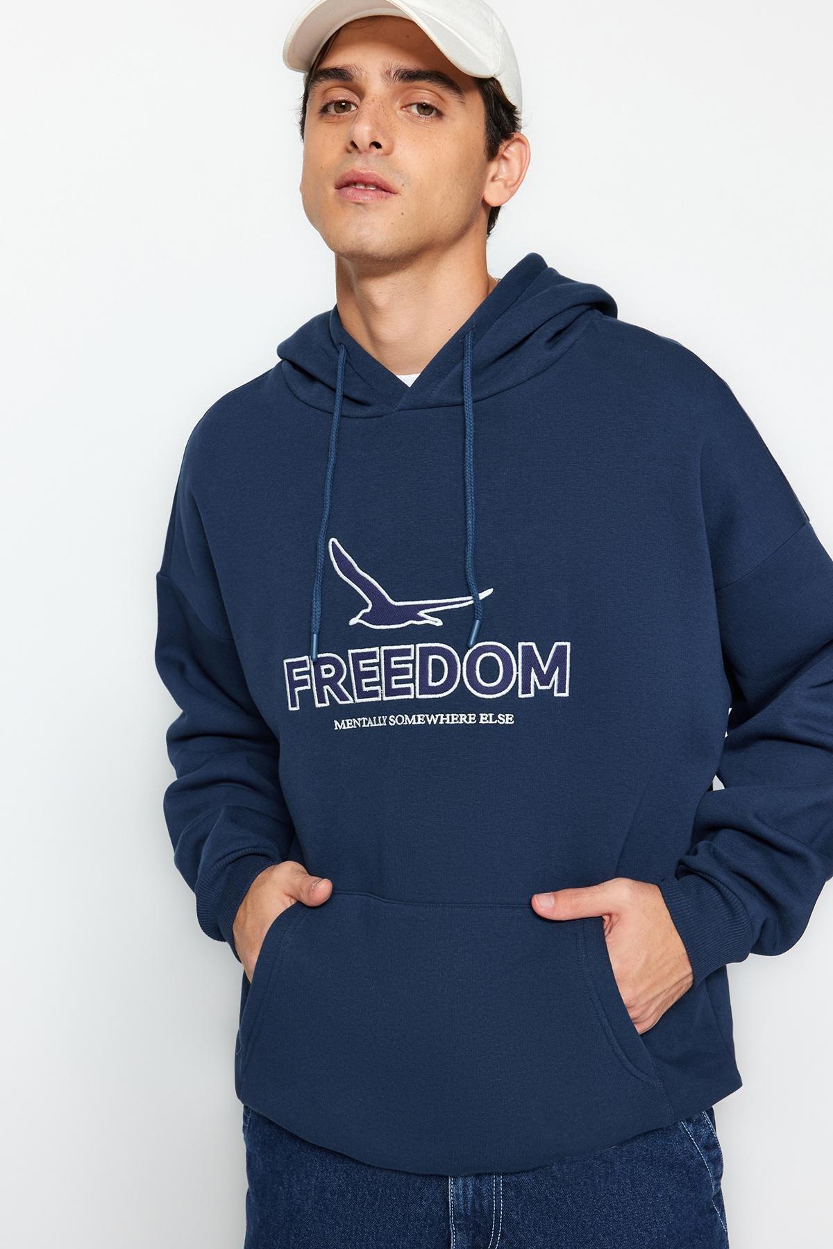 Indigo Solid Casual Hoodie, Indigo, large image number 1