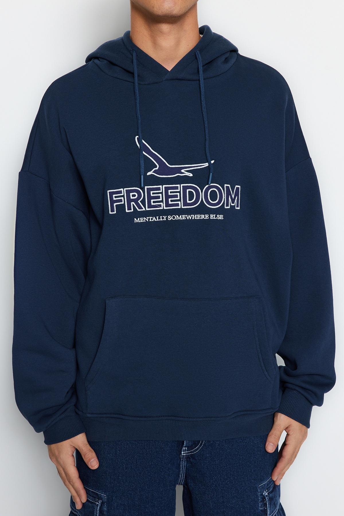 Indigo Solid Casual Hoodie, Indigo, large image number 3