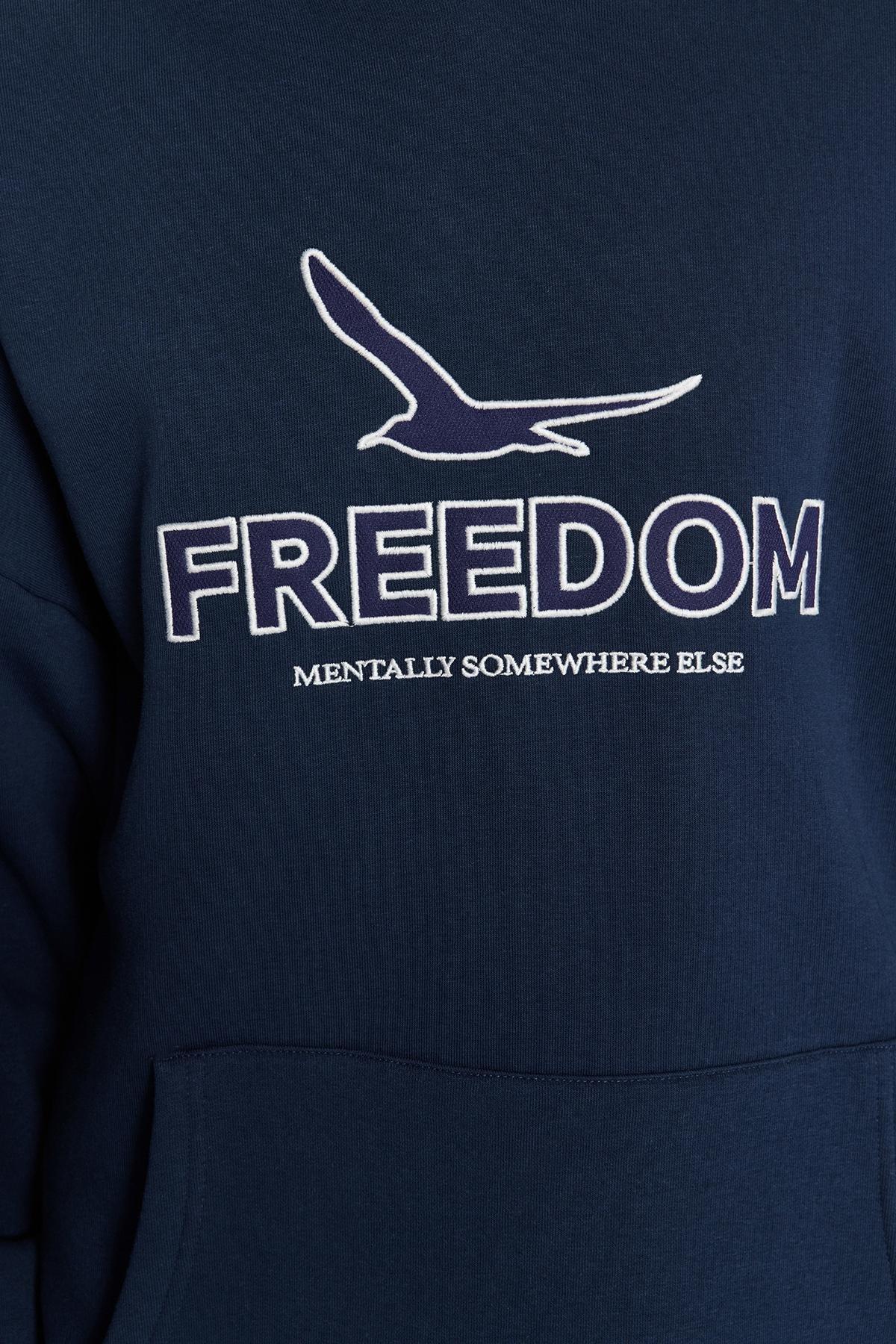 Indigo Solid Casual Hoodie, Indigo, large image number 4