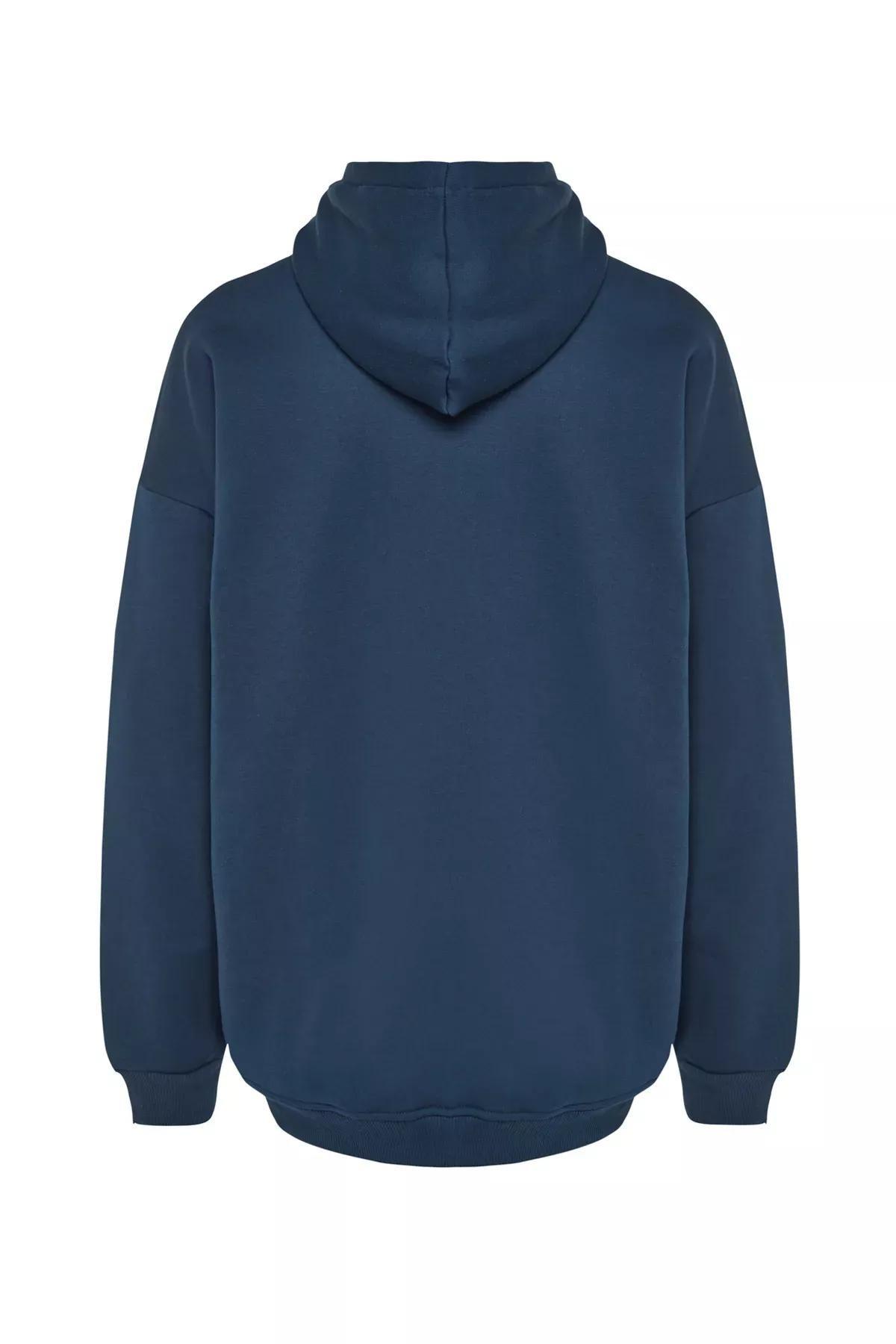 Indigo Solid Casual Hoodie, Indigo, large image number 6