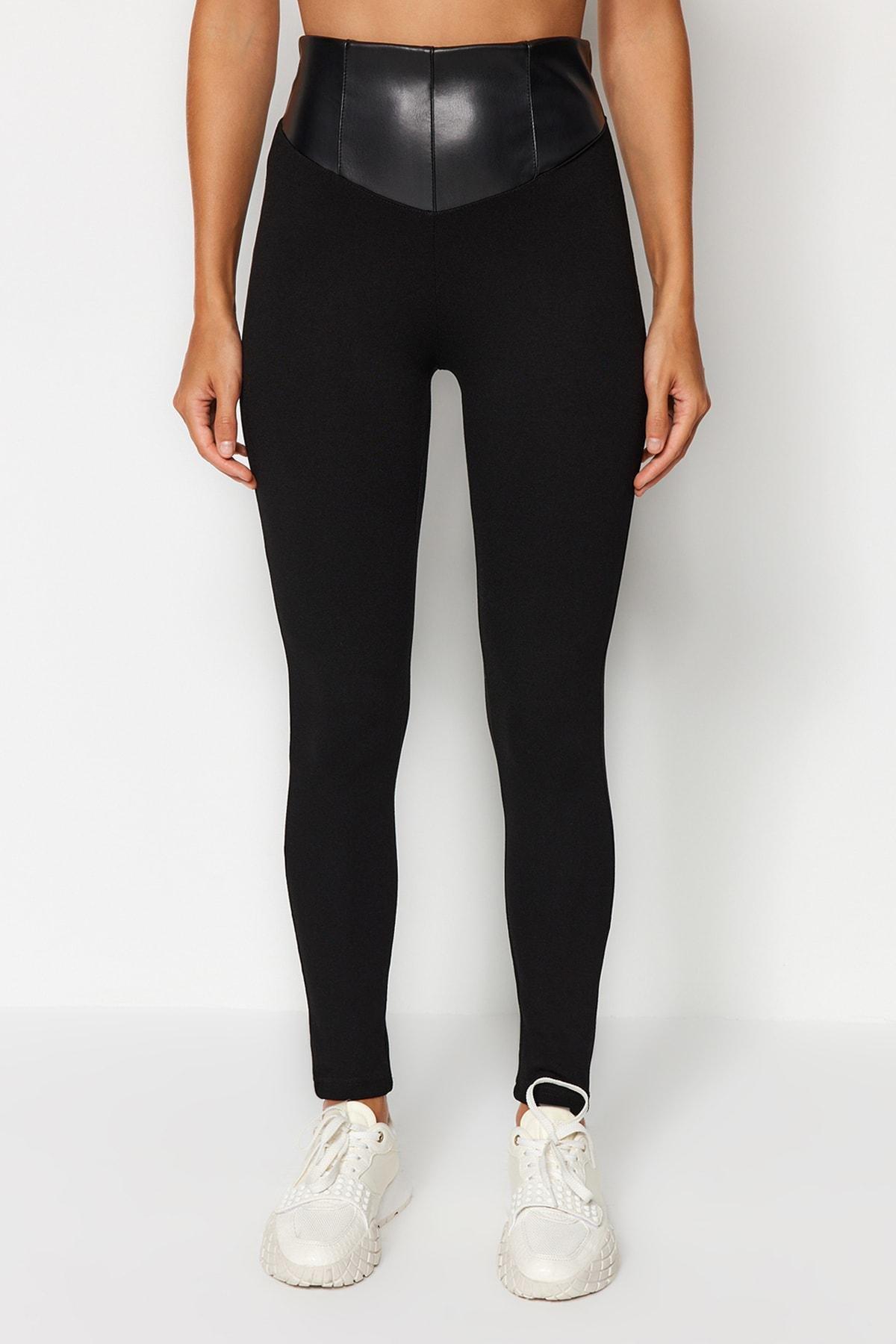 Black High Waist Knit Leggings, , large image number 0