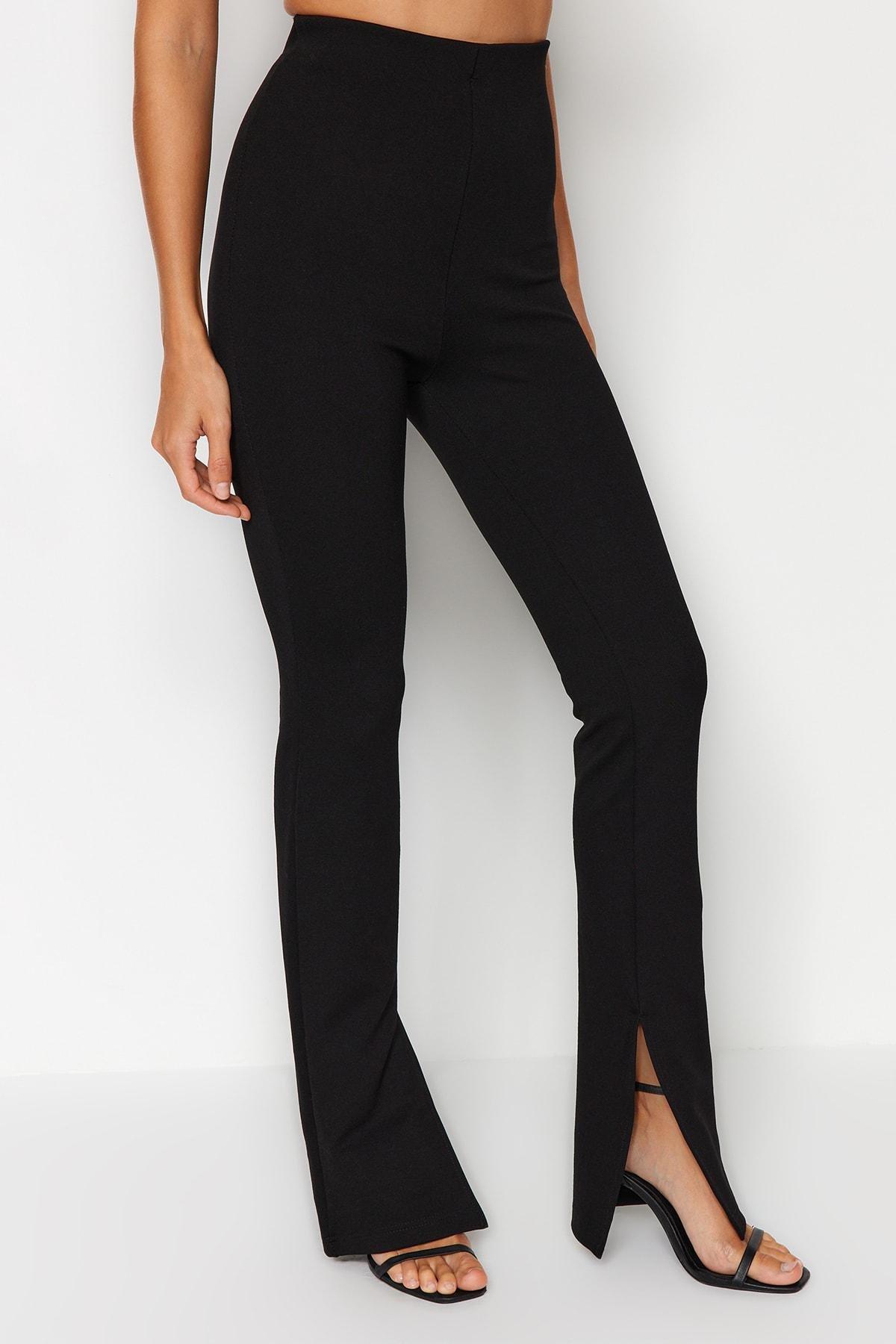 Black High Waist Knitted Leggings, , large image number 2