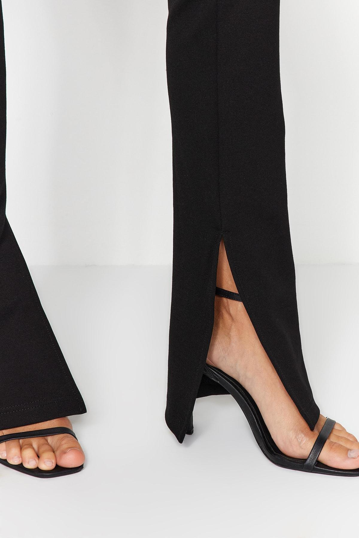 Black High Waist Knitted Leggings, , large image number 3