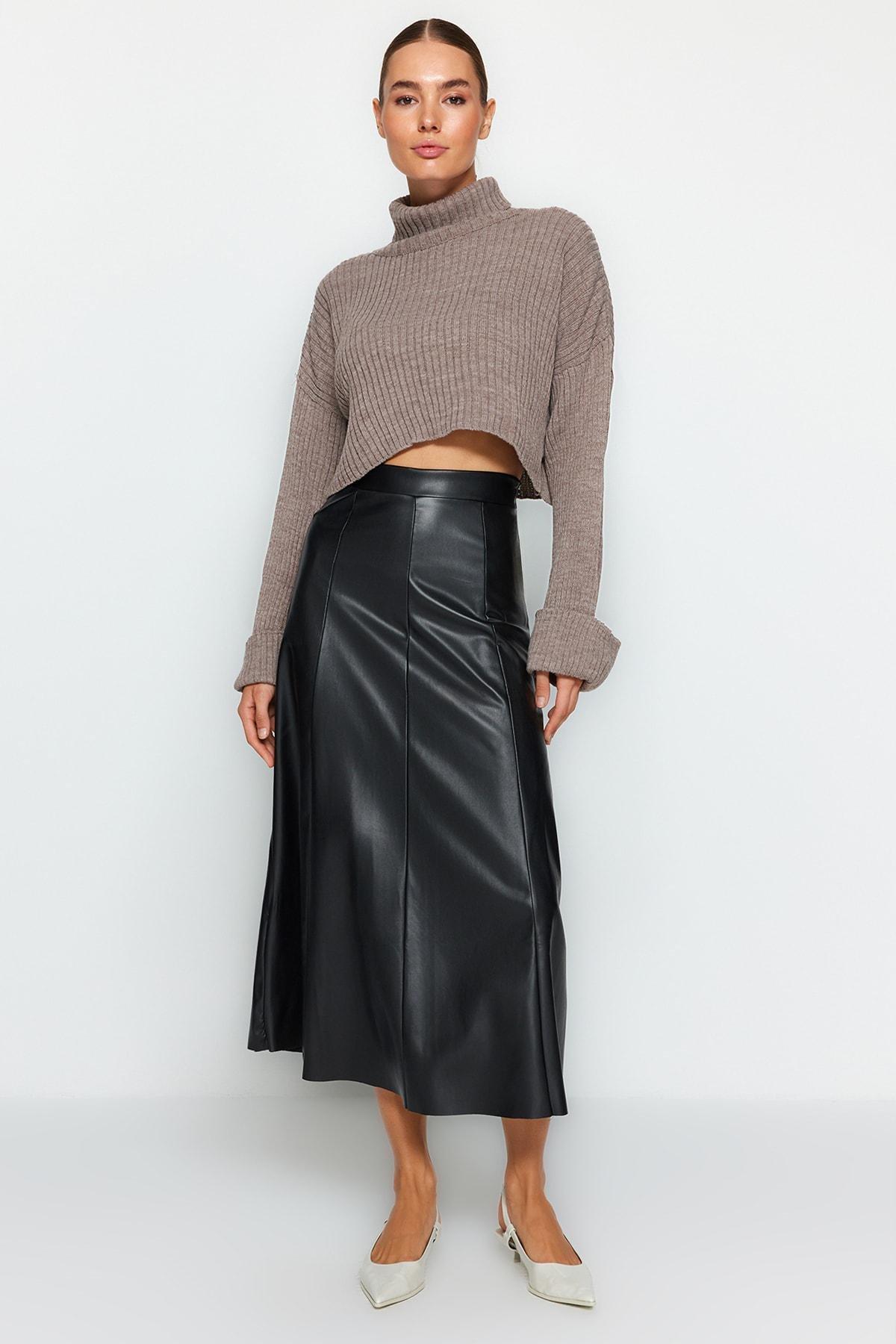Black Raised Faux Leather High Waist Maxi Skirt, , large image number 0