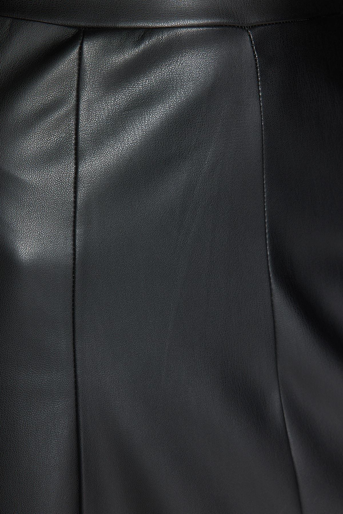 Black Raised Faux Leather High Waist Maxi Skirt, , large image number 3
