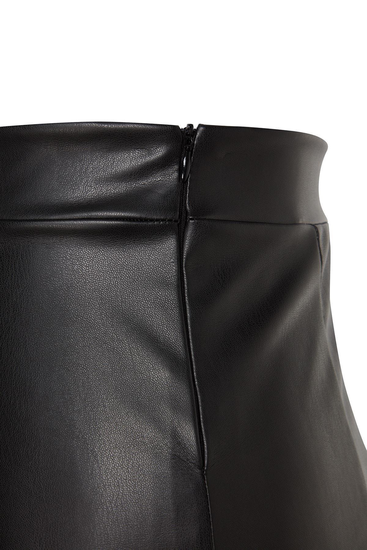 Black Raised Faux Leather High Waist Maxi Skirt, , large image number 5