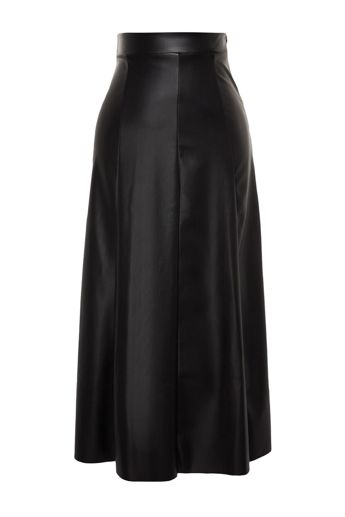 Black Raised Faux Leather High Waist Maxi Skirt, , large image number 6