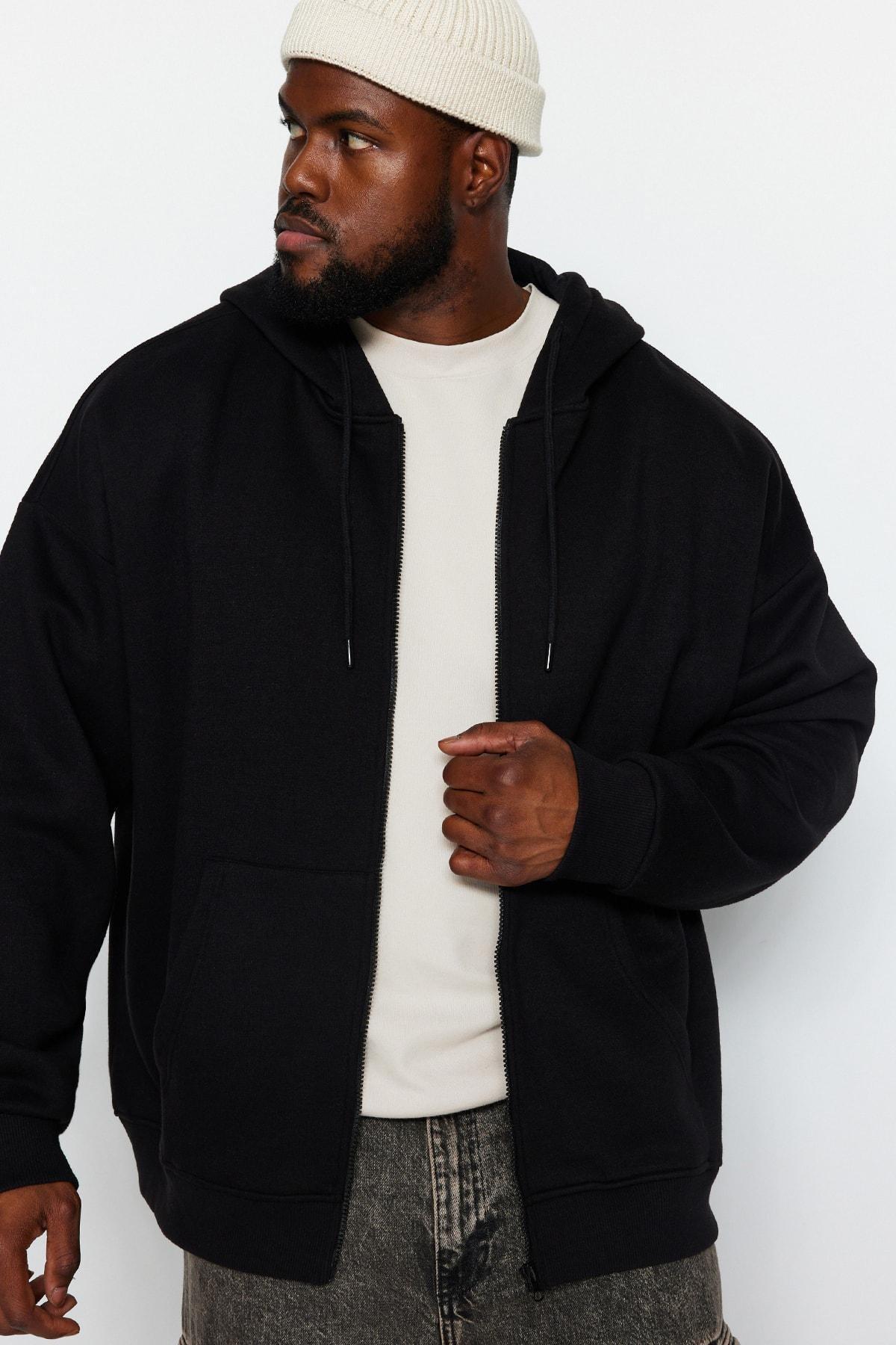 Black Oversized Zippered Hoodie, , large image number 0