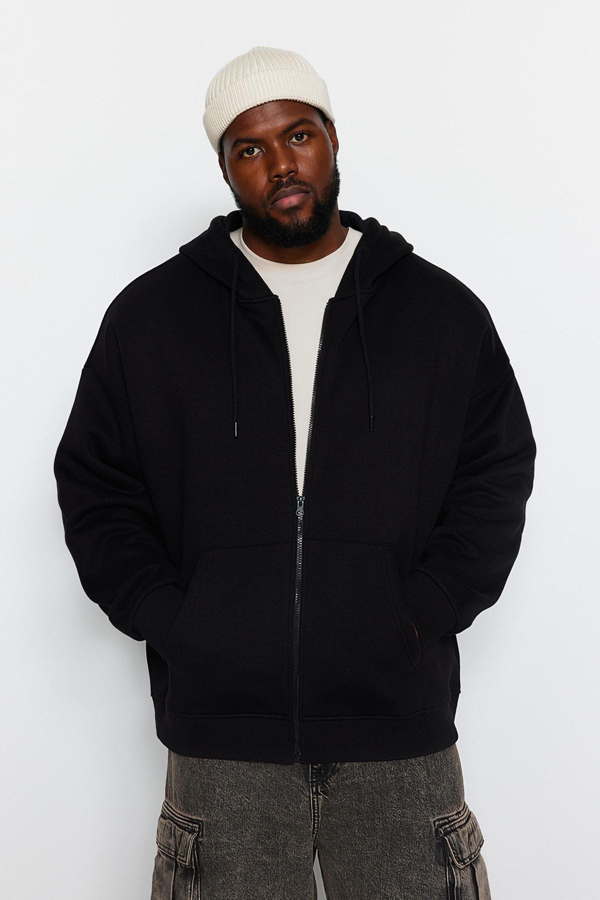 Black Oversized Zippered Hoodie, , large image number 1