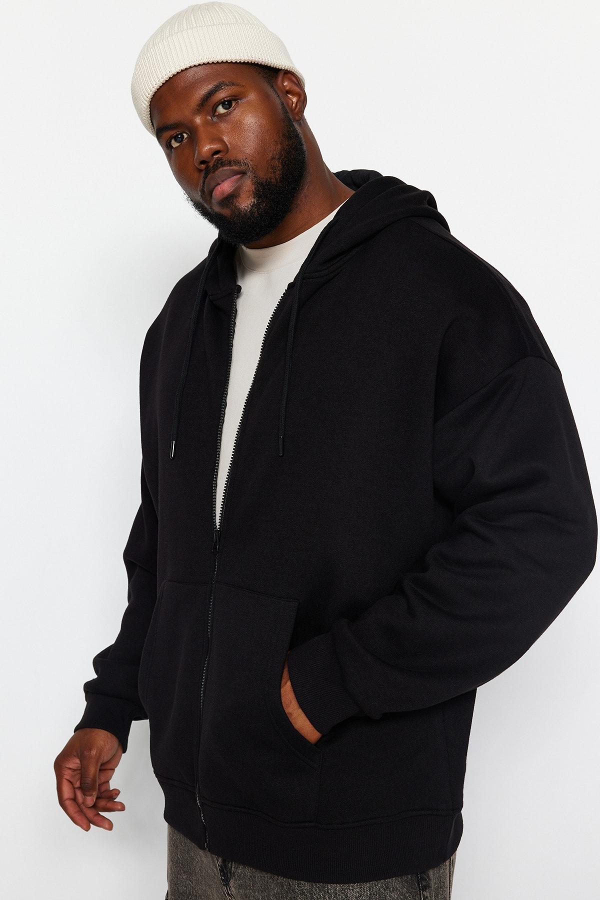 Black Oversized Zippered Hoodie, , large image number 2