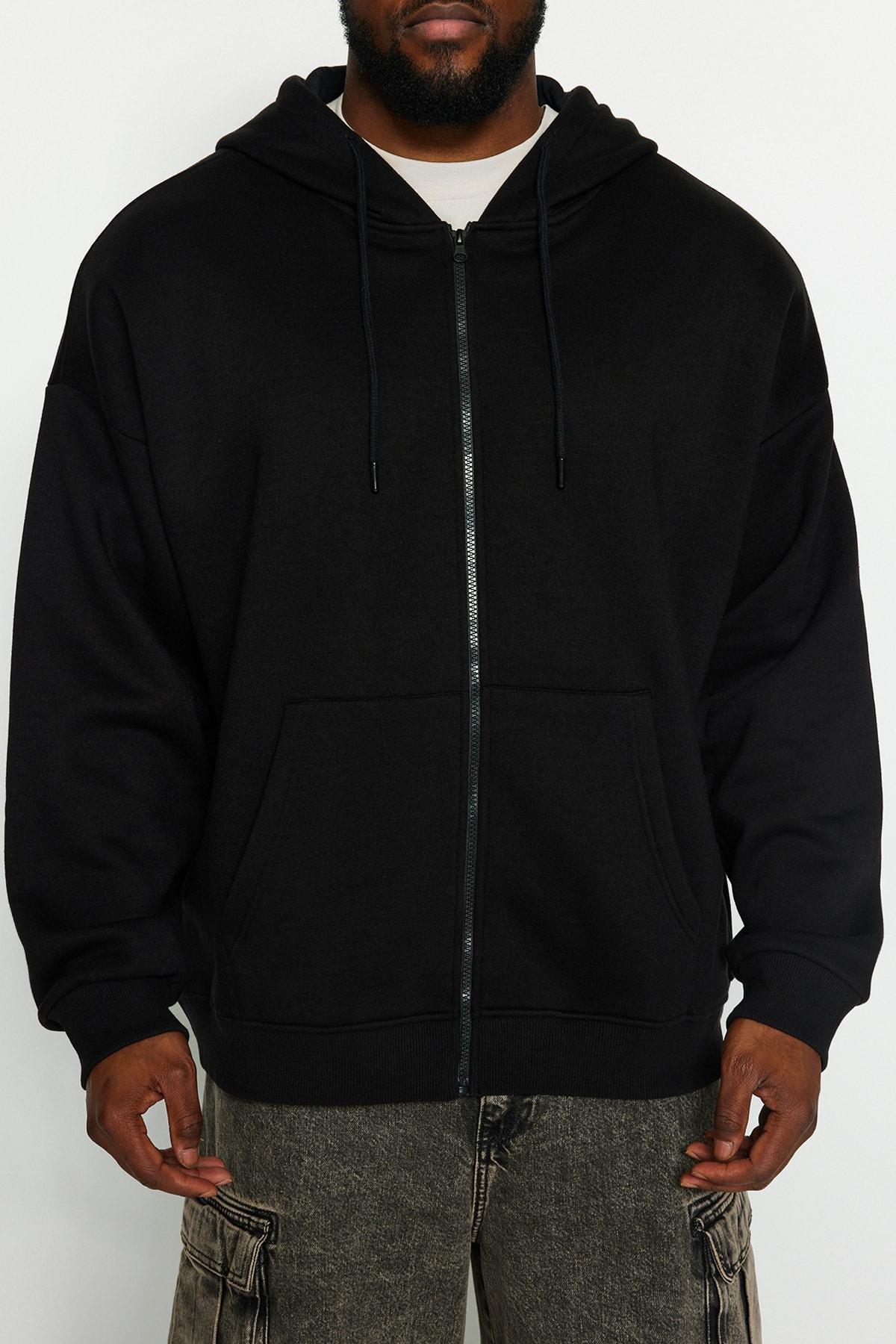 Black Oversized Zippered Hoodie, , large image number 3