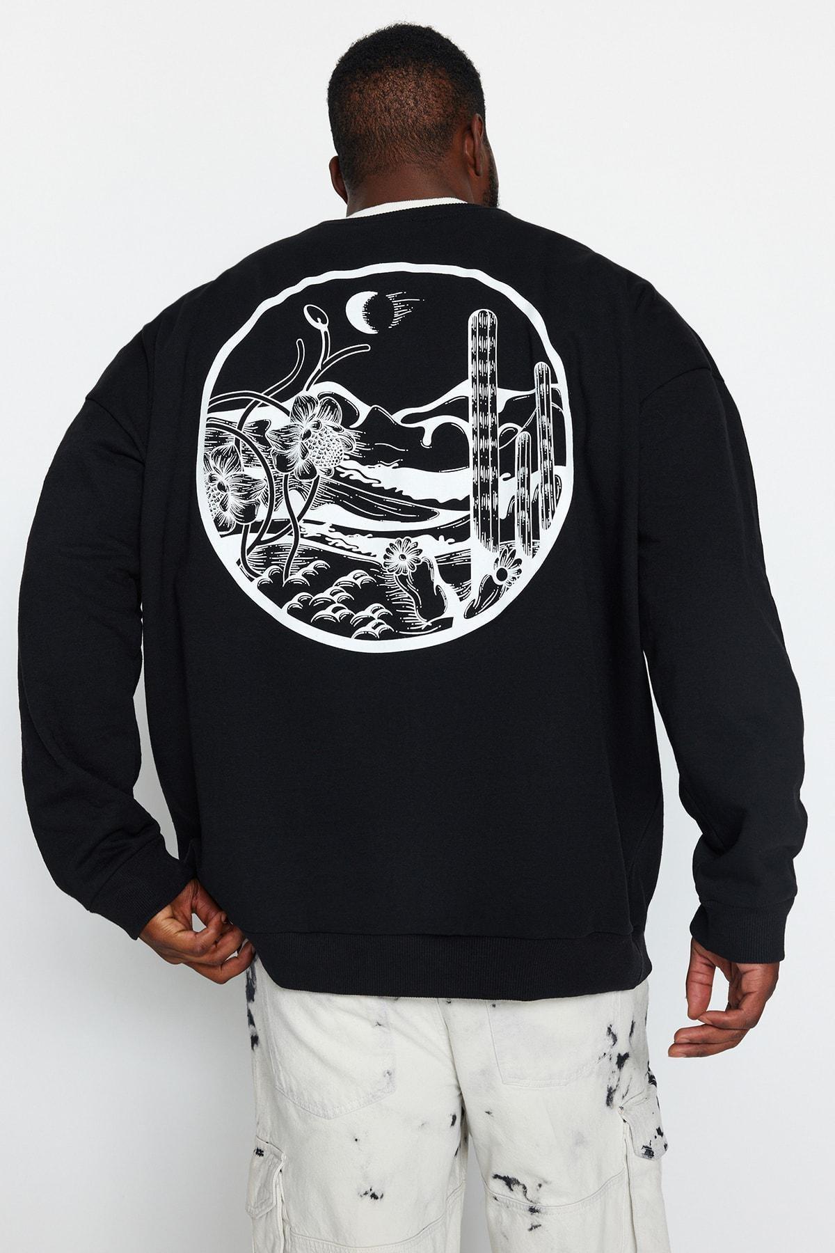 Black Oversized Back Printed Sweatshirt, BLACK, large image number 0