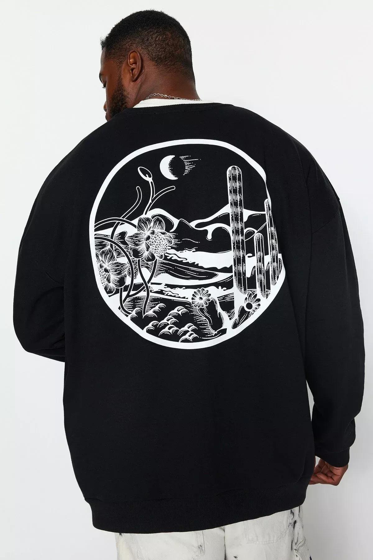 Black Oversized Back Printed Sweatshirt, BLACK, large image number 3
