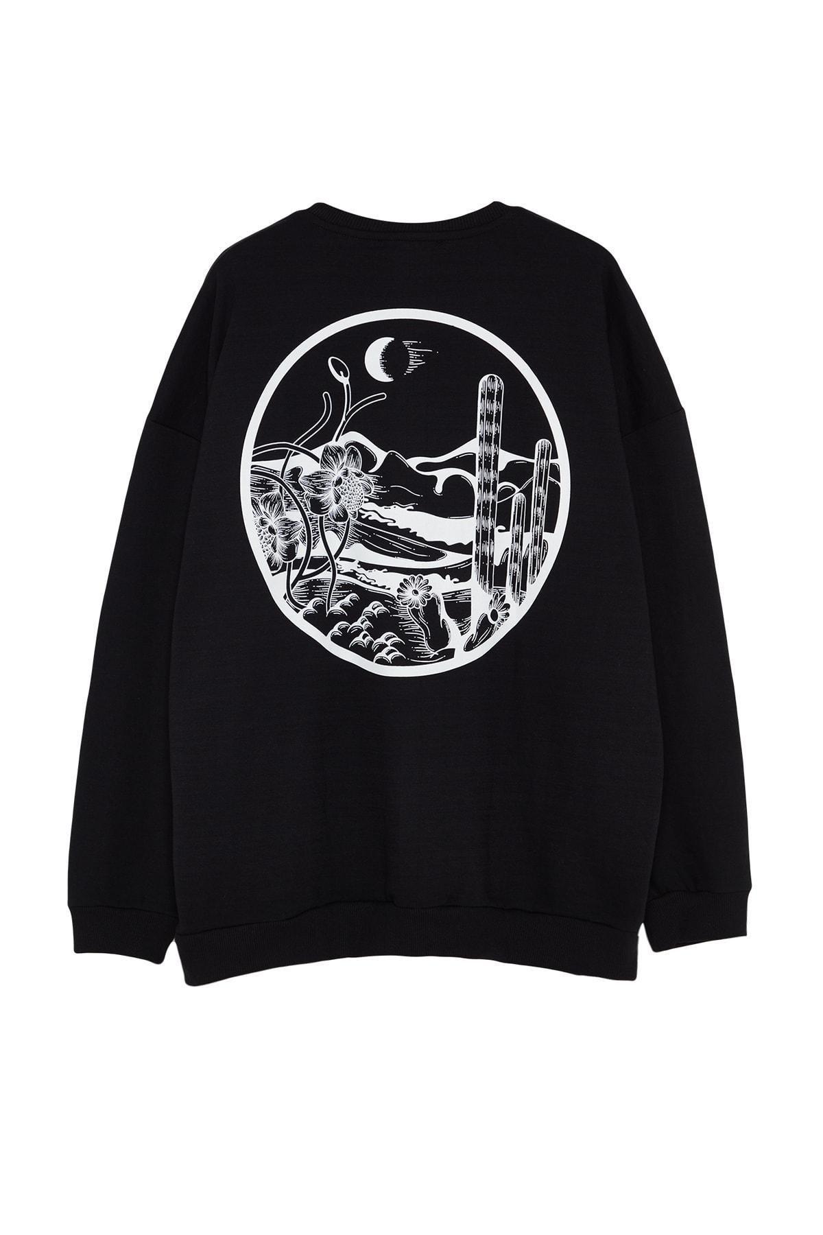 Black Oversized Back Printed Sweatshirt, BLACK, large image number 6