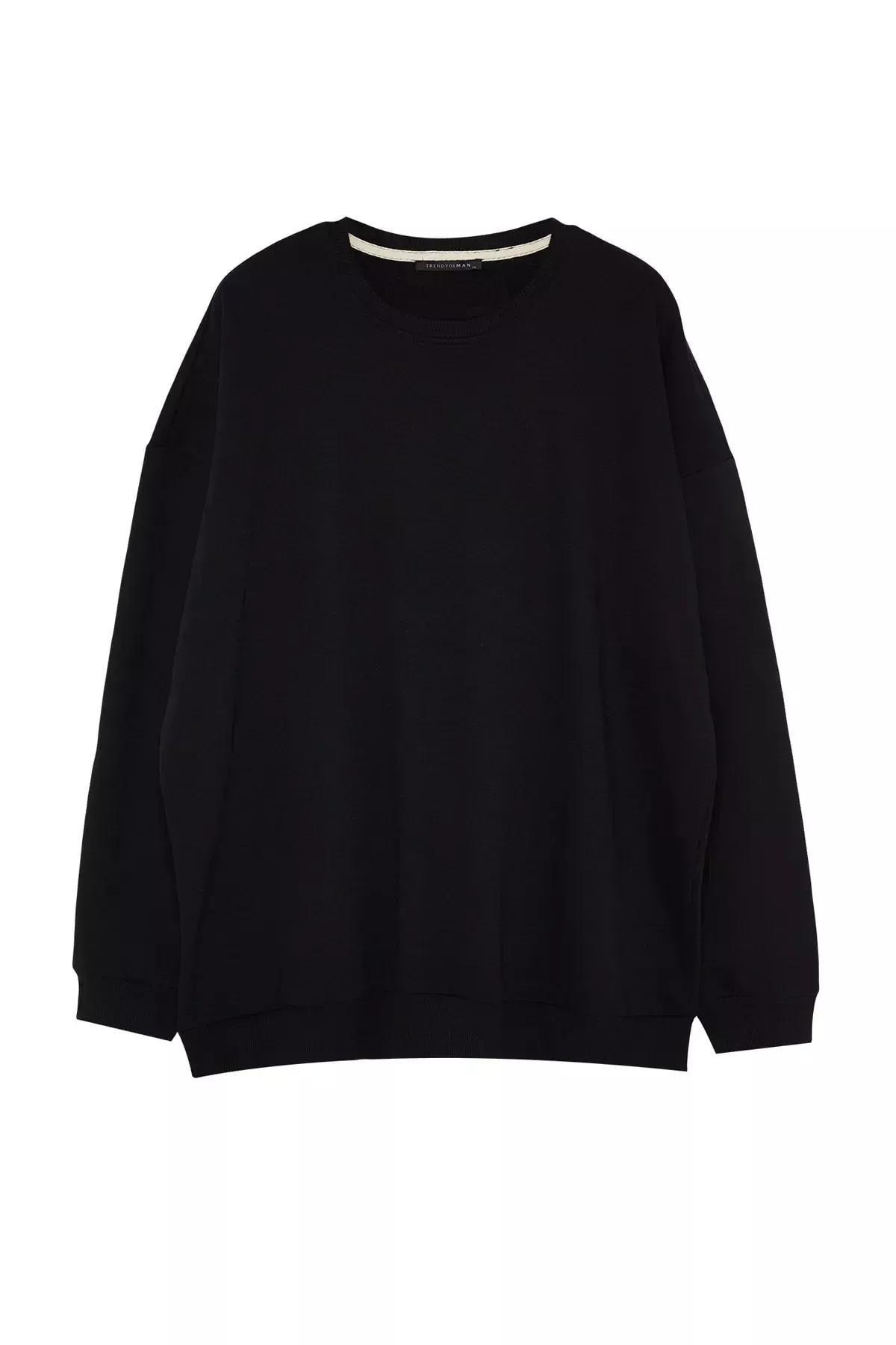 Black Oversized Back Printed Sweatshirt, BLACK, large image number 6