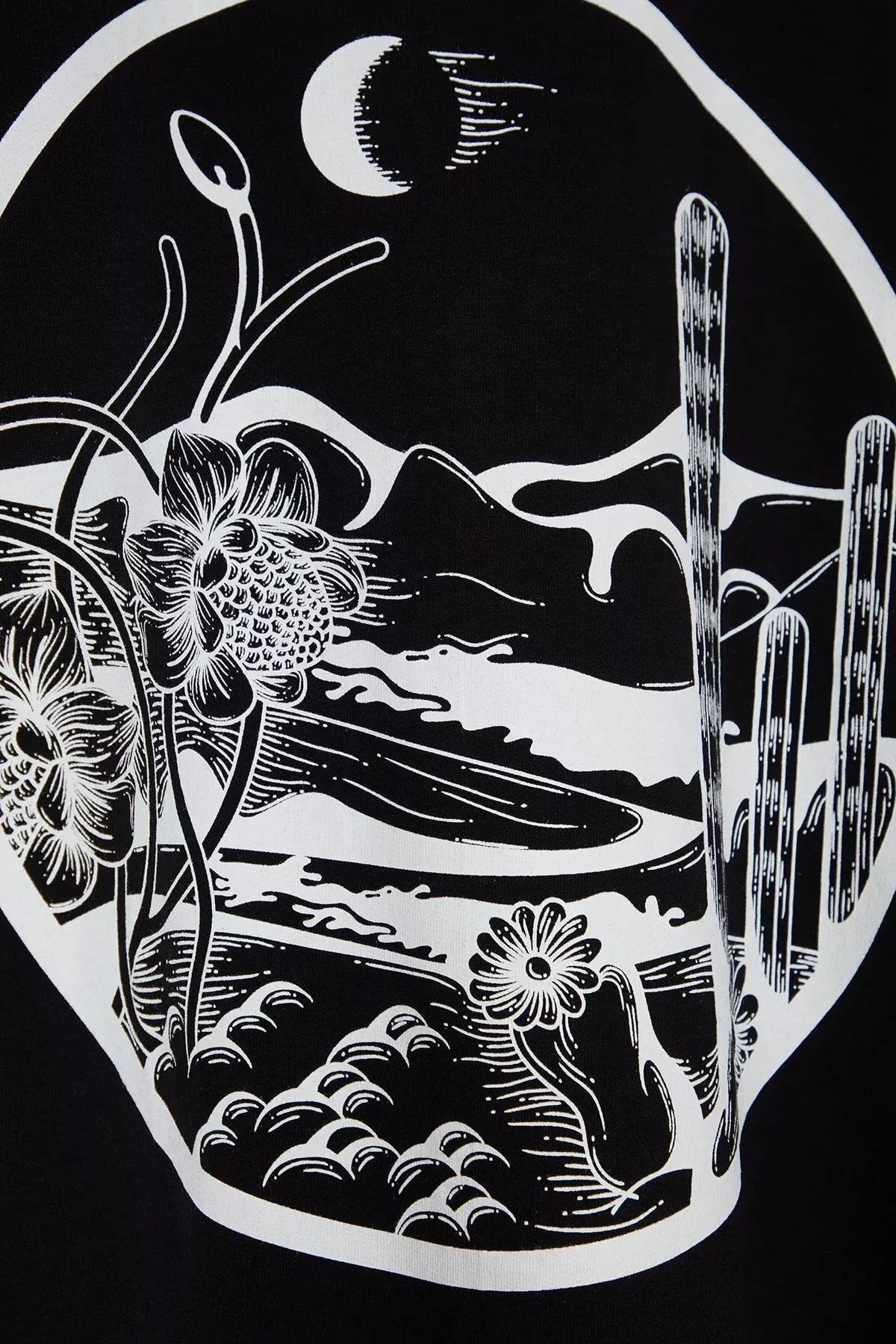 Black Oversized Back Printed Sweatshirt, BLACK, large image number 7