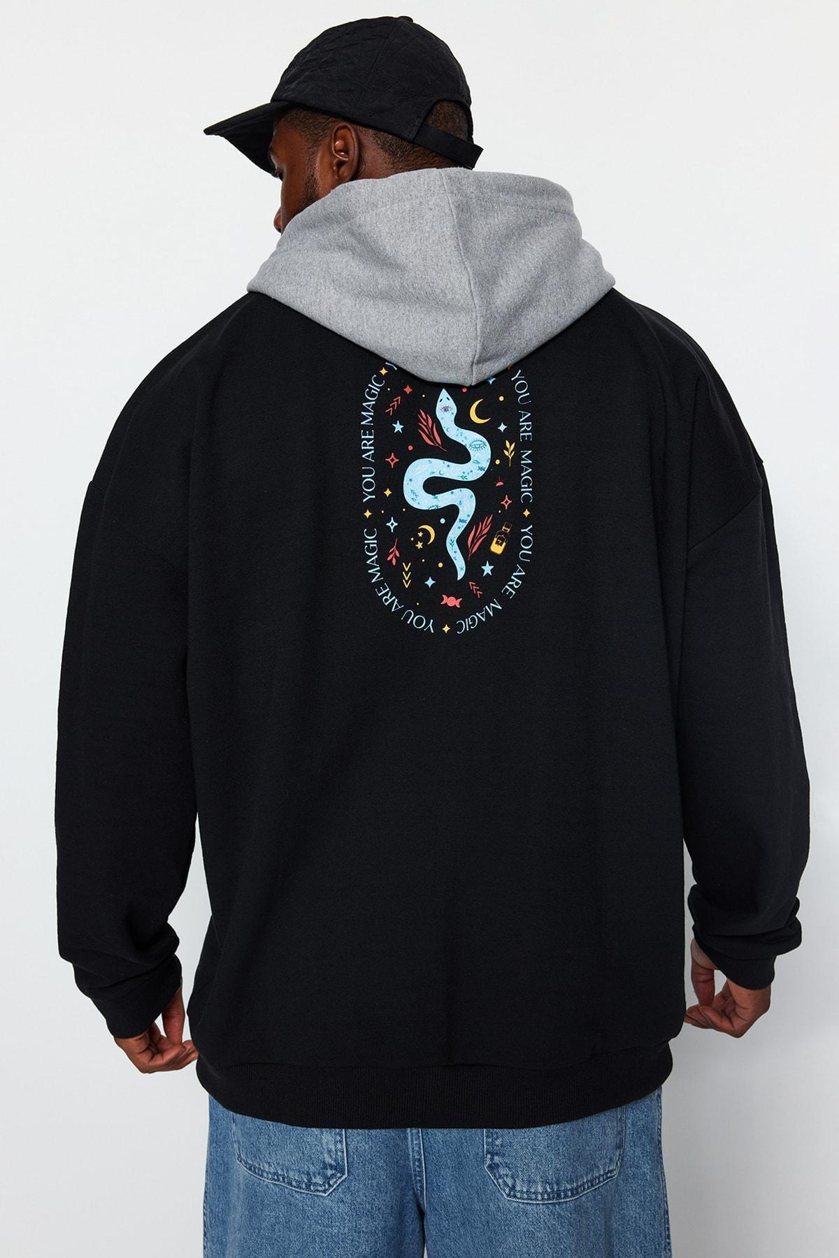 Black Oversized Fleece Sweatshirt, , large image number 0