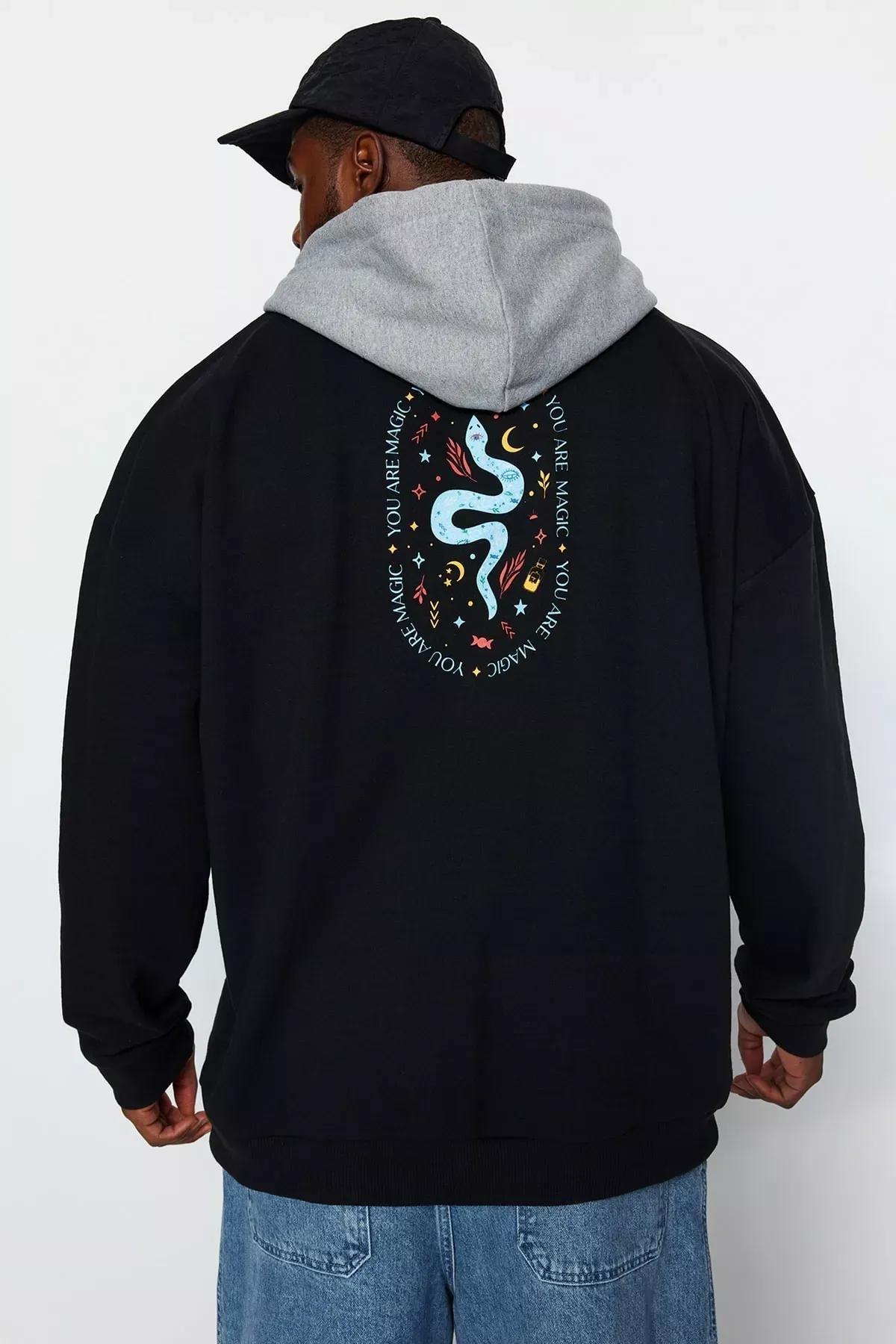 Black Oversized Fleece Sweatshirt, , large image number 0