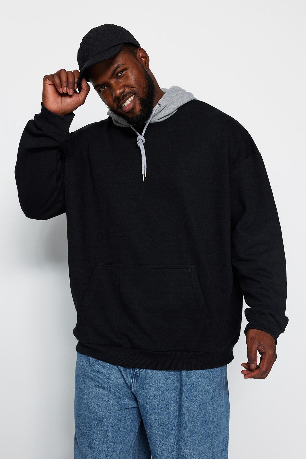 Black Oversized Fleece Sweatshirt, , large image number 1