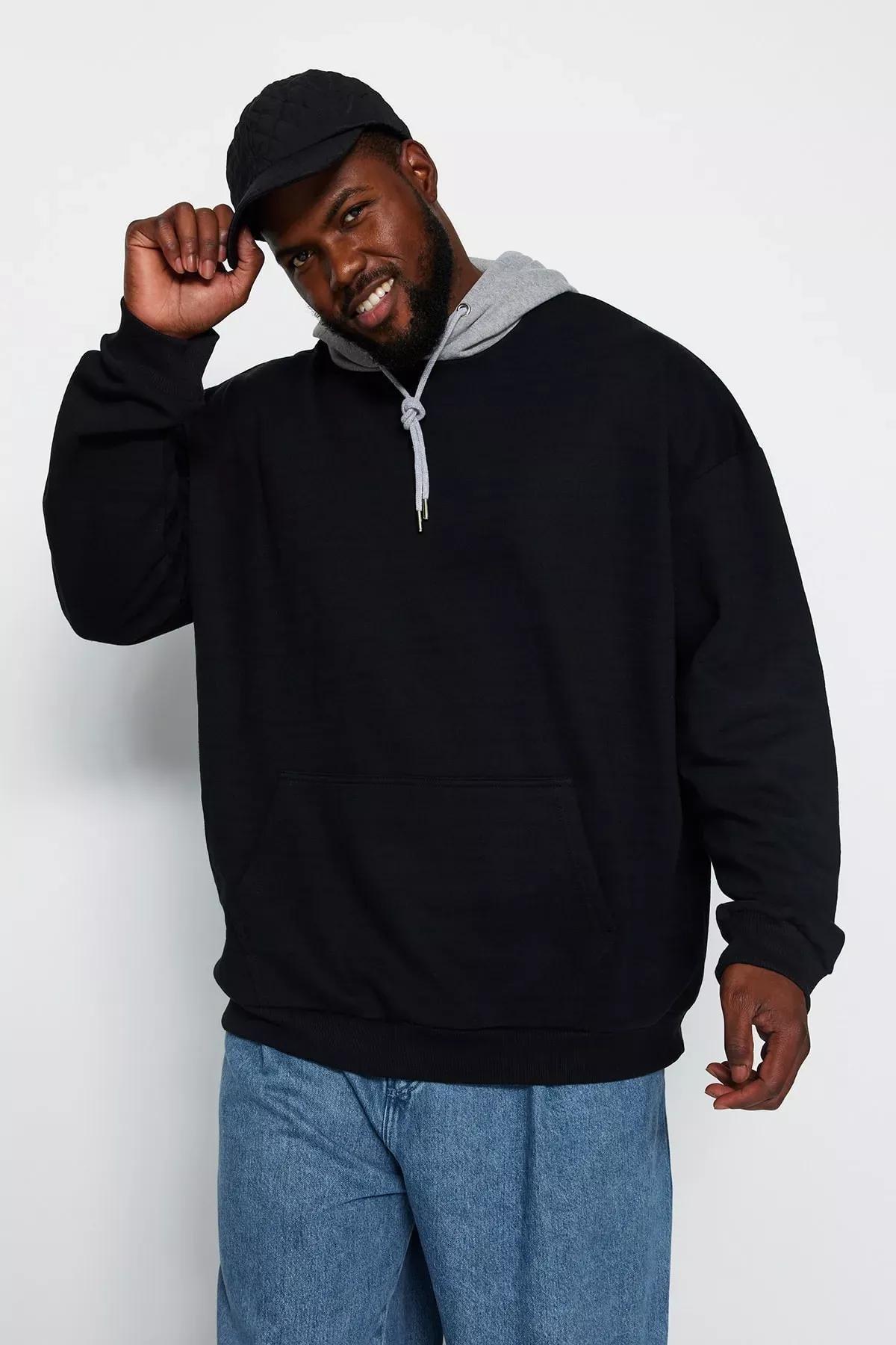 Black Oversized Fleece Sweatshirt, , large image number 1