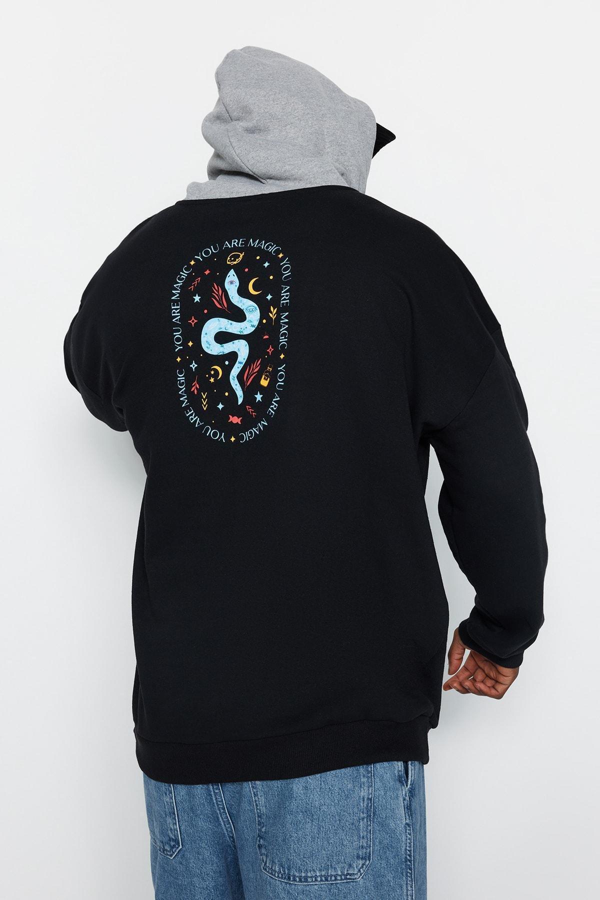 Black Oversized Fleece Sweatshirt, , large image number 2