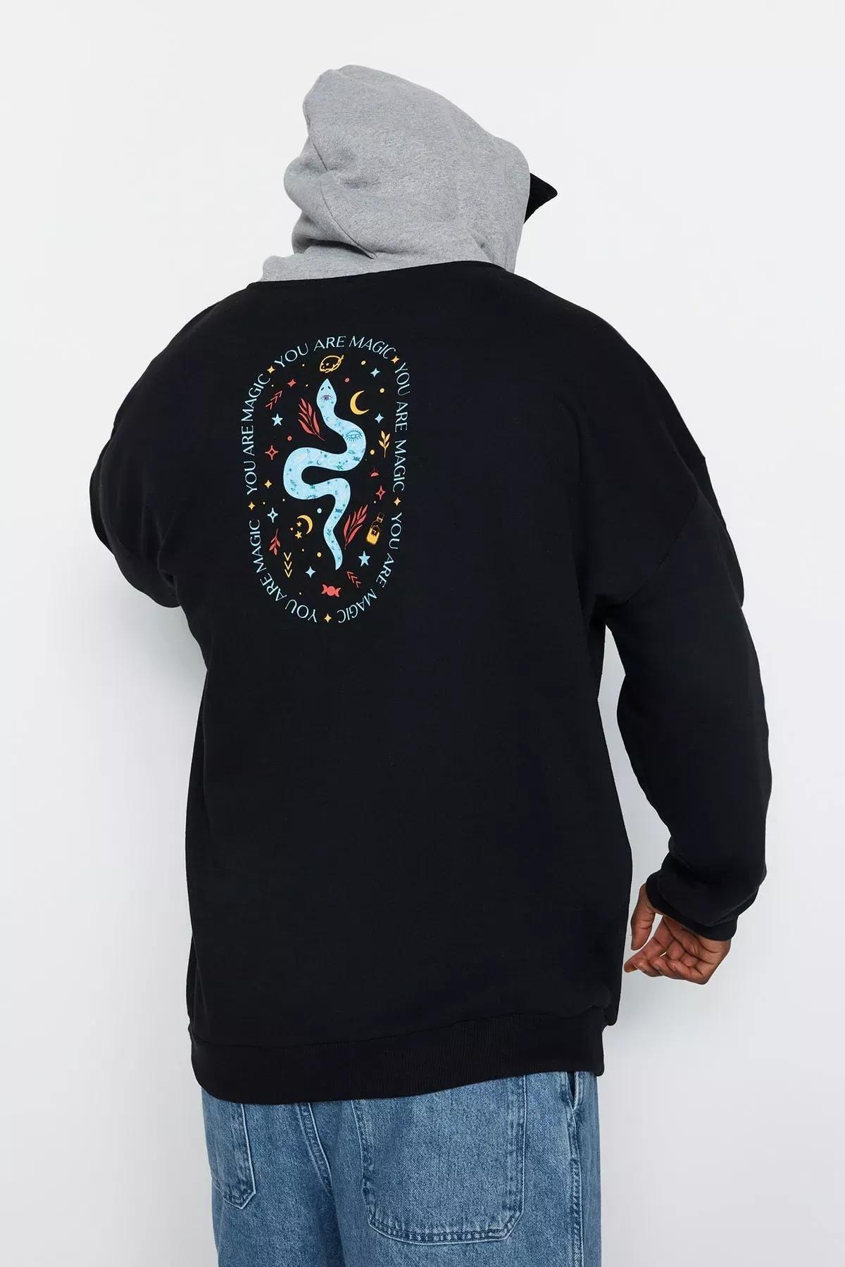 Black Oversized Fleece Sweatshirt, , large image number 2
