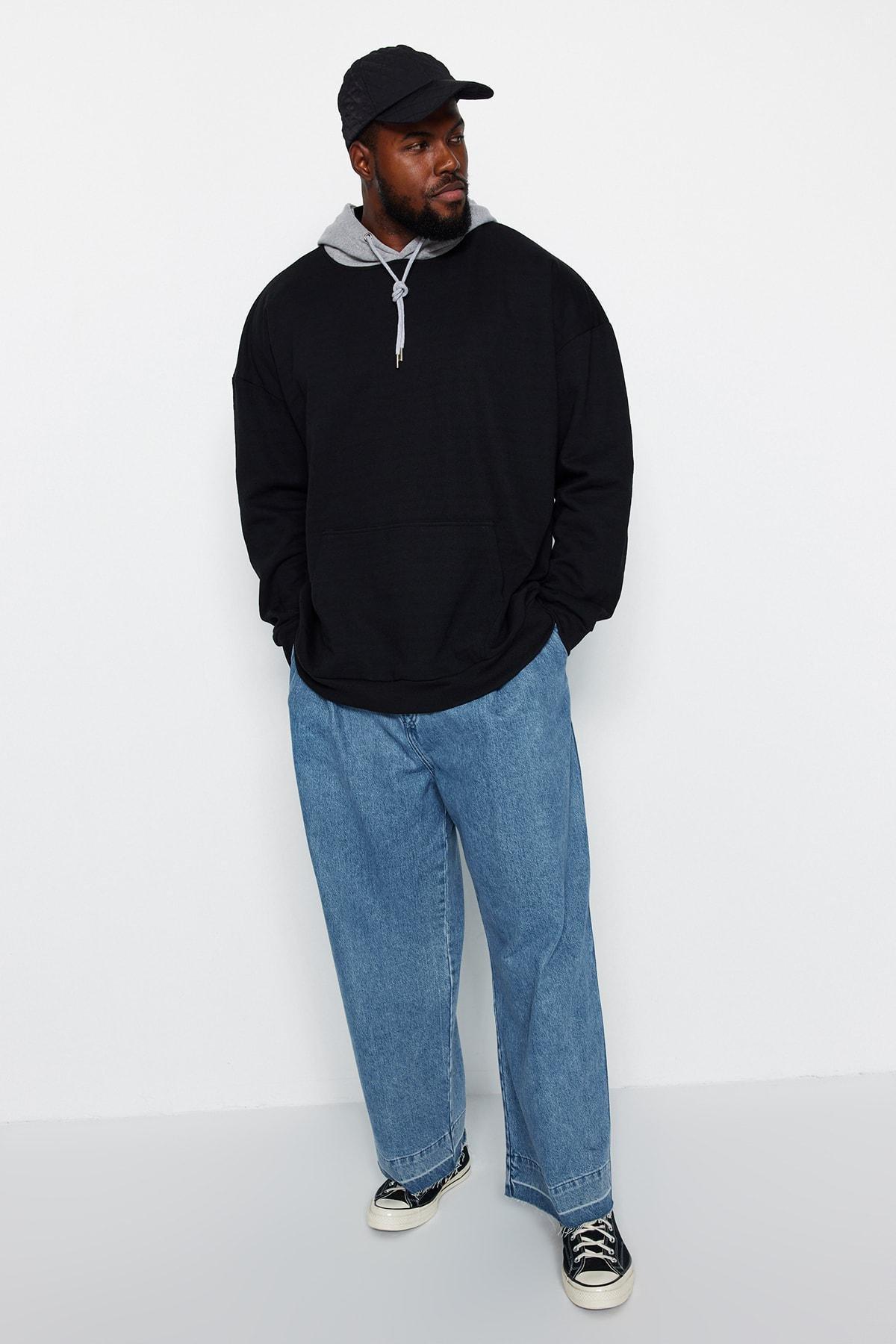 Black Oversized Fleece Sweatshirt, , large image number 3