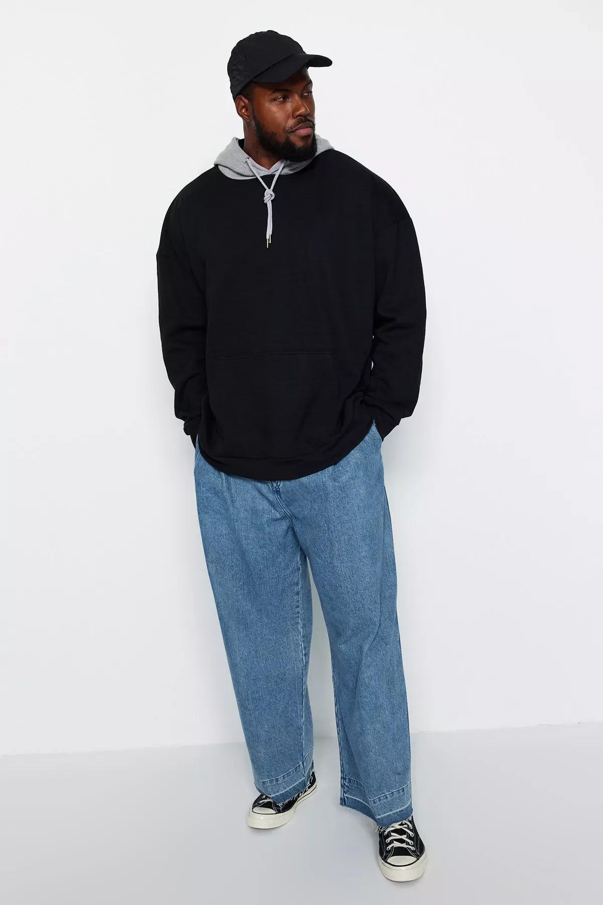 Black Oversized Fleece Sweatshirt, , large image number 3