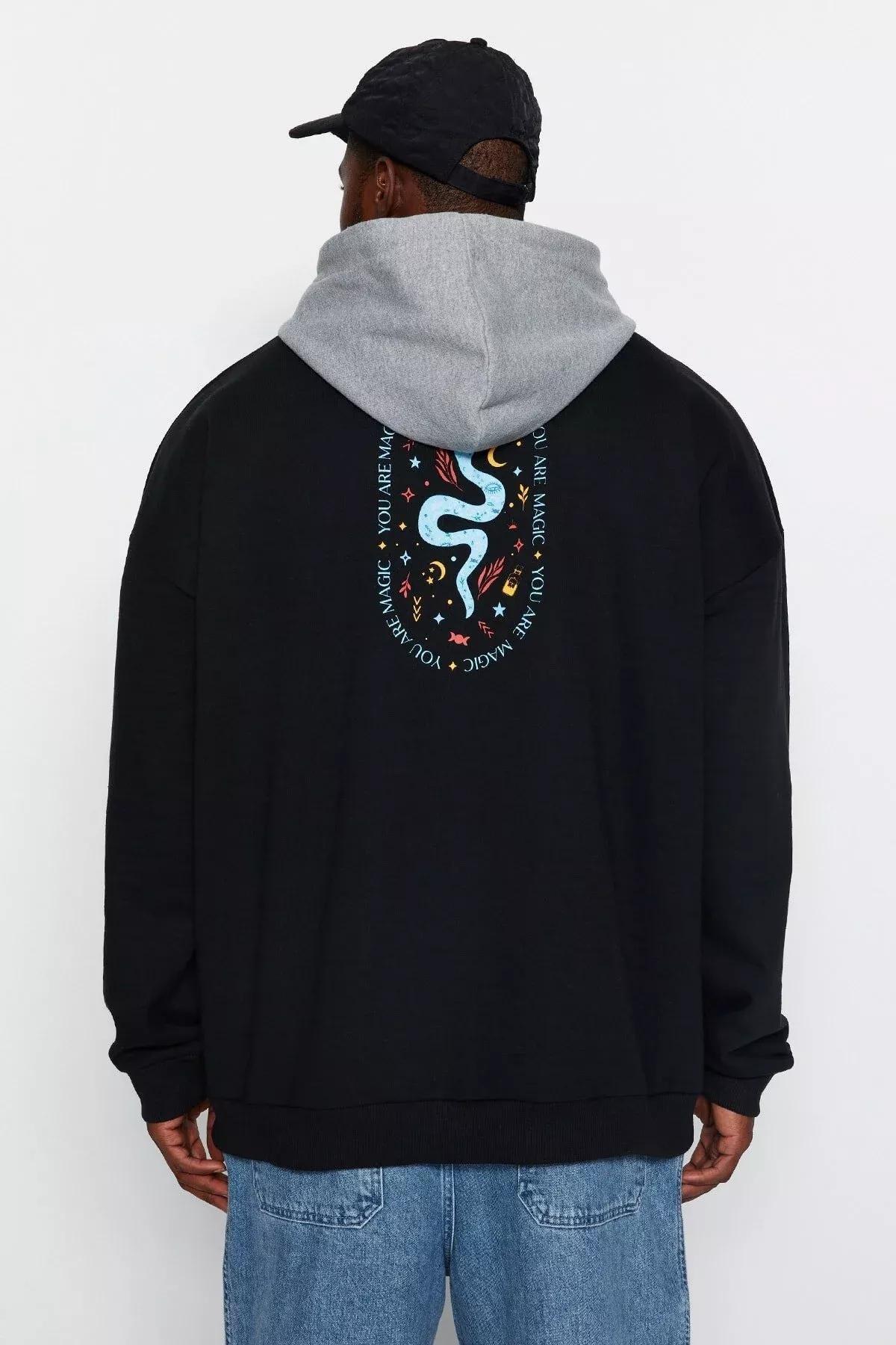 Black Oversized Fleece Sweatshirt, , large image number 5