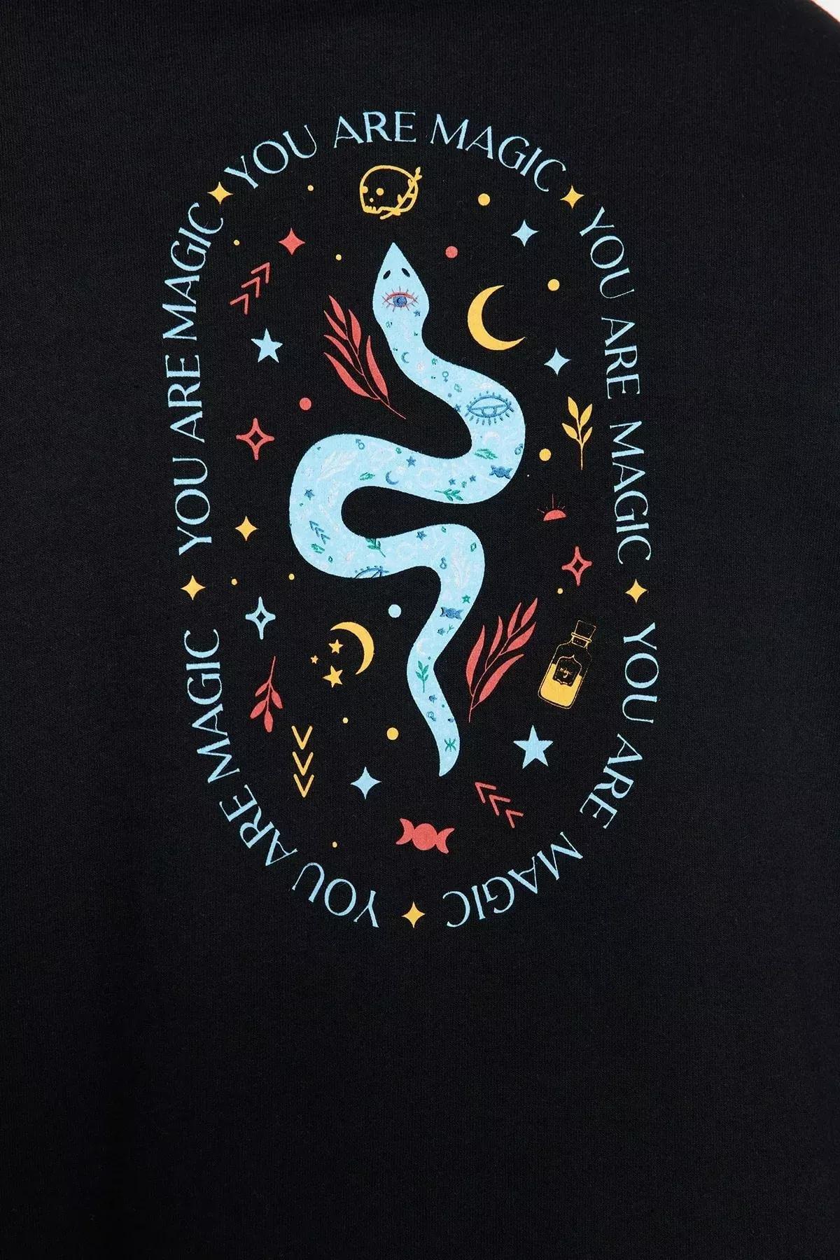 Black Oversized Fleece Sweatshirt, , large image number 6