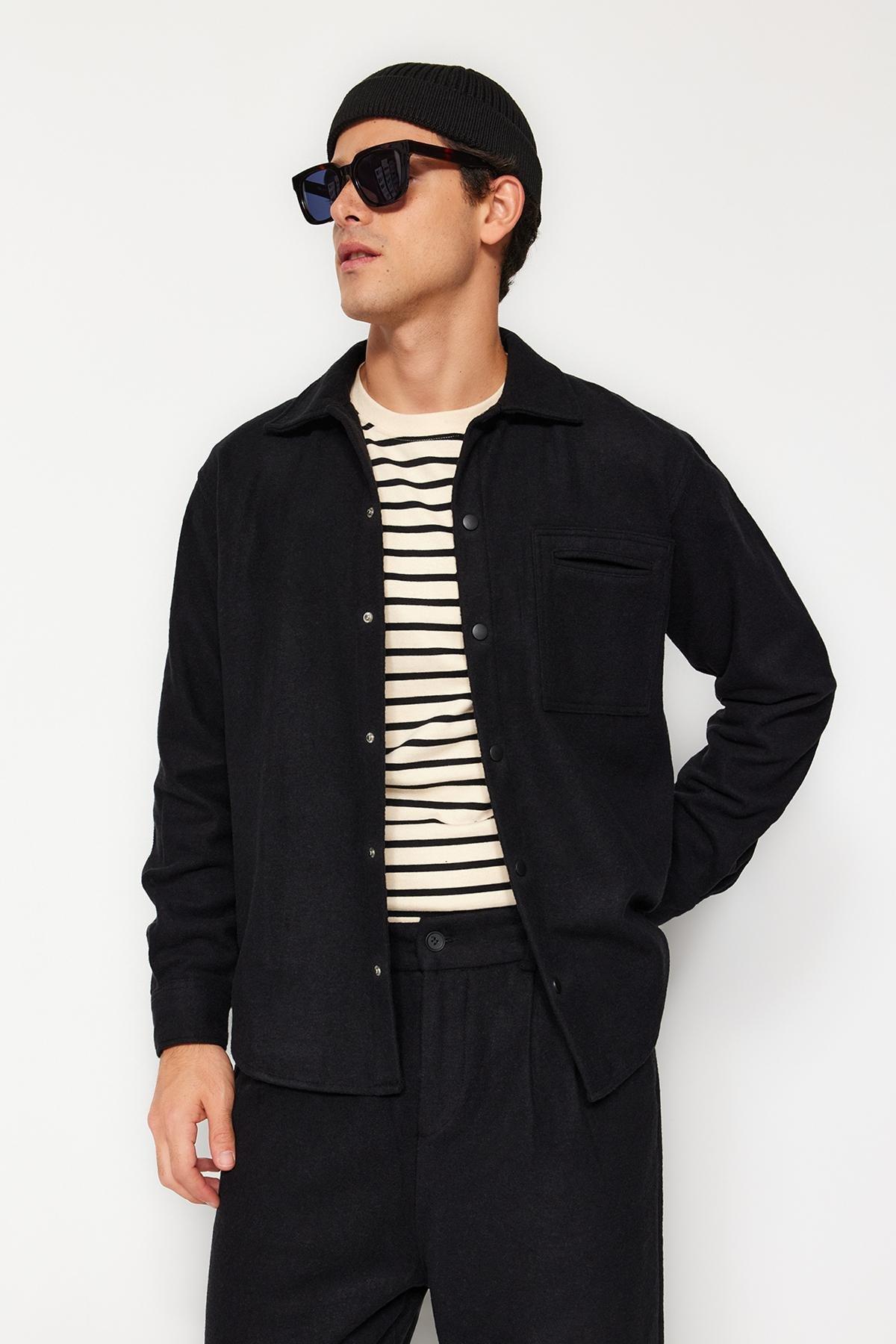 Black Relaxed Stitched Shirt, , large image number 0