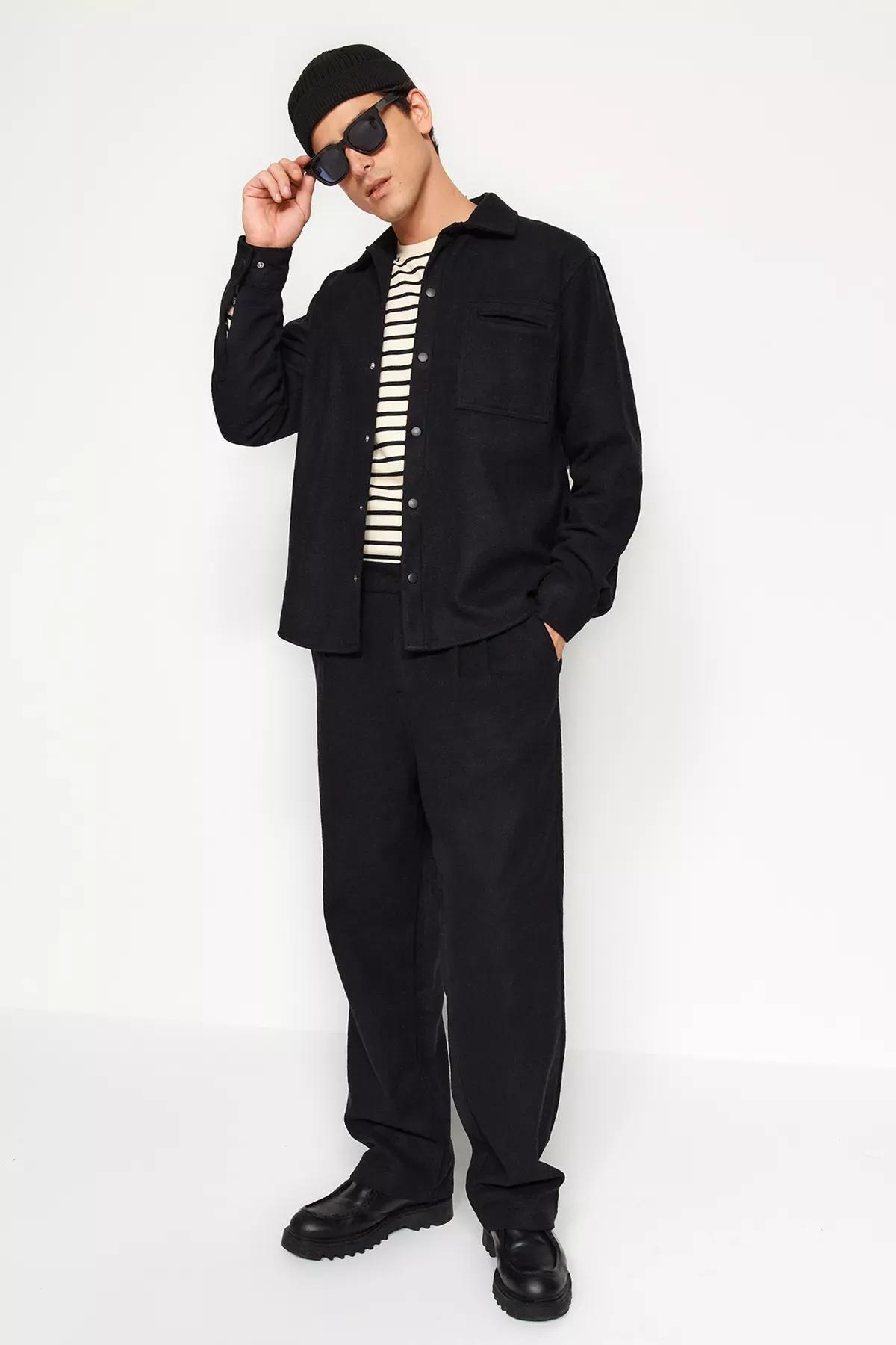 Black Relaxed Stitched Shirt, , large image number 1