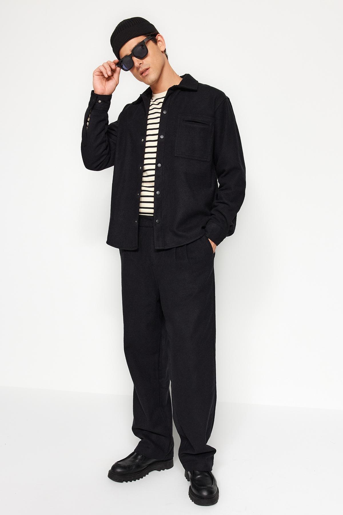 Black Relaxed Stitched Shirt, , large image number 1
