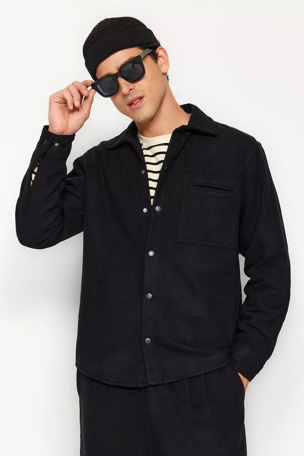 Black Relaxed Stitched Shirt, , large image number 3