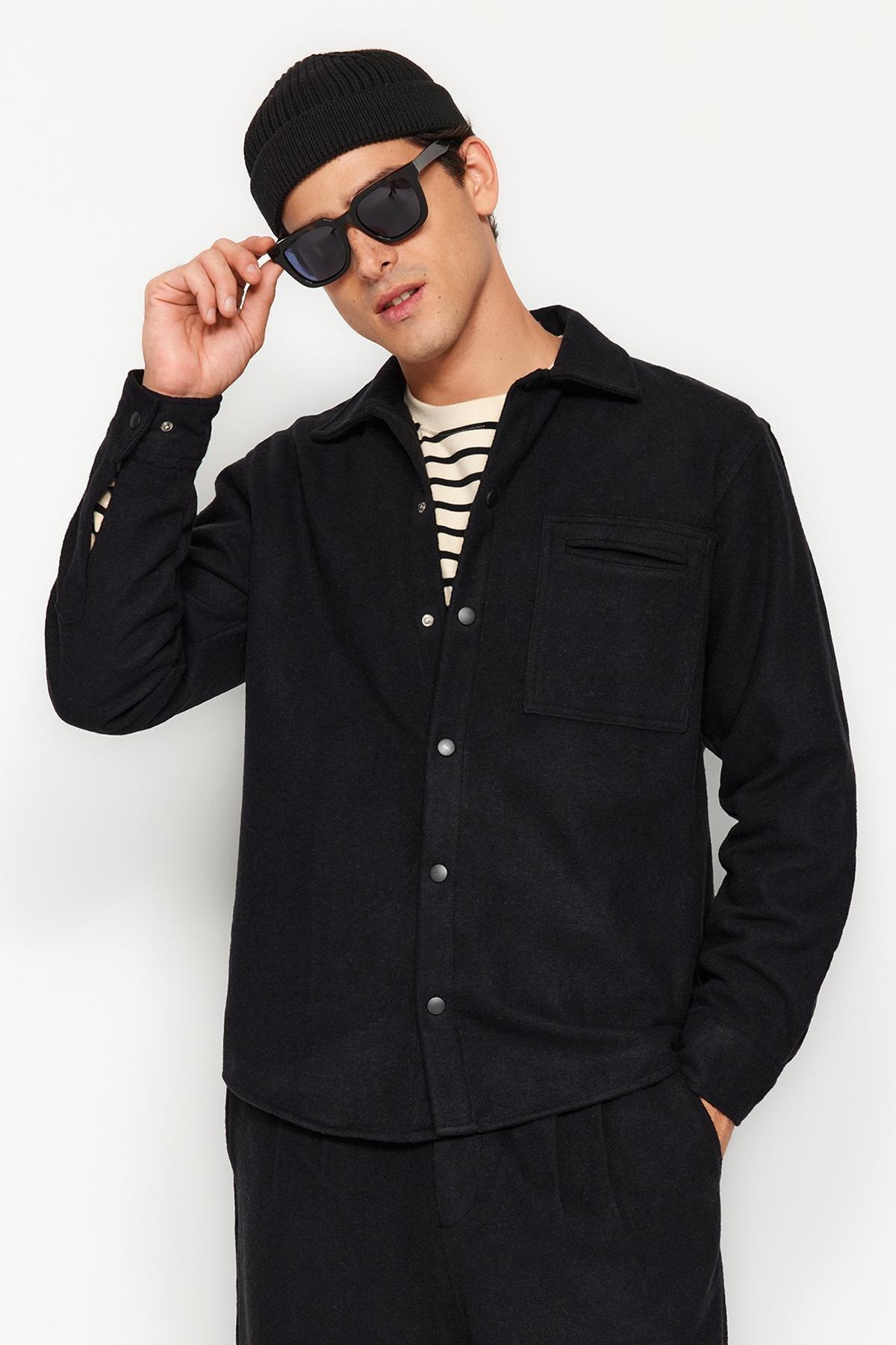 Black Relaxed Stitched Shirt, , large image number 3